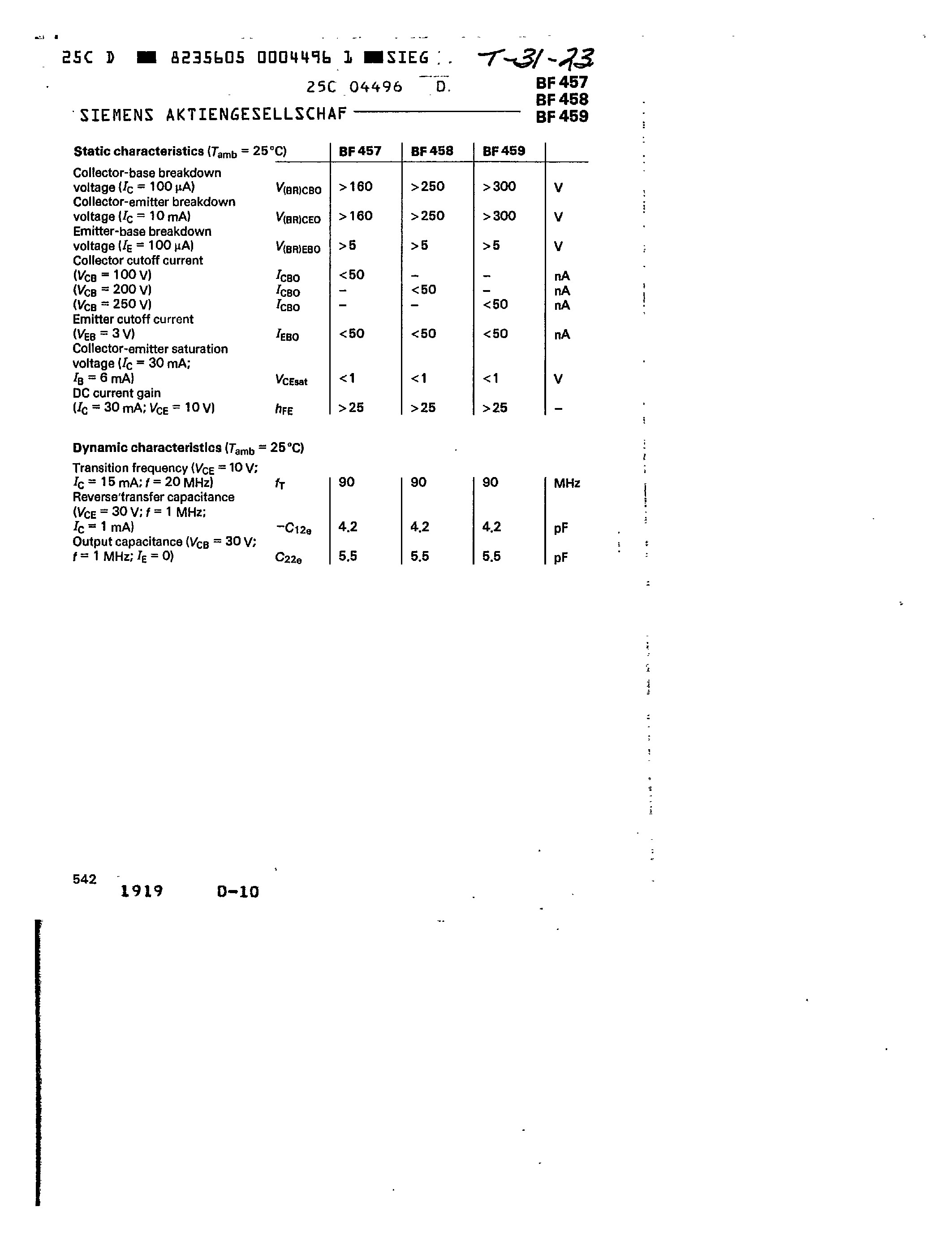 Даташит на микросхему BF459 страница 2 Даташит BF459 - NPN SILICON RF TRANSISTORS страница 2