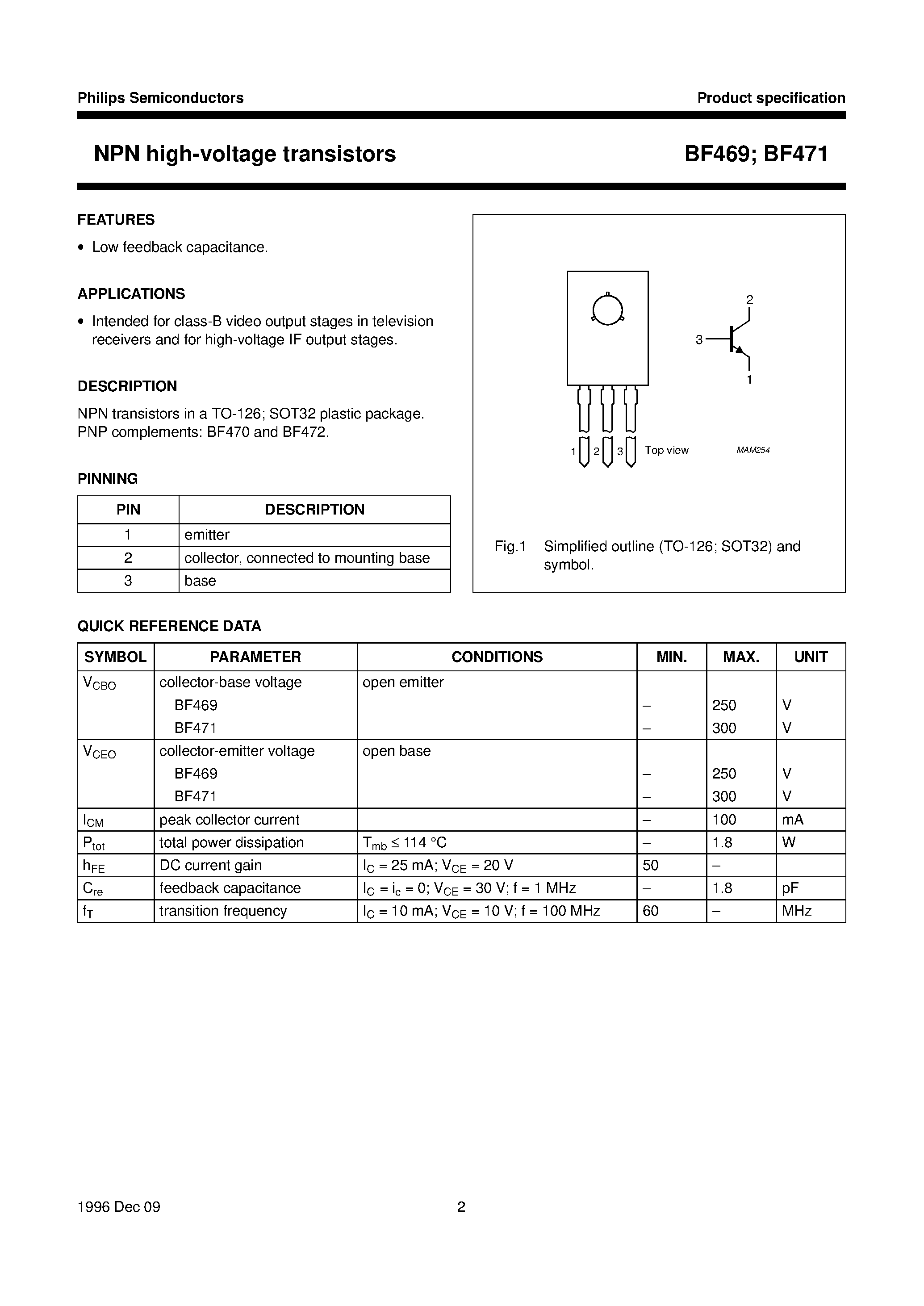 Даташит BF469 - NPN high-voltage transistors страница 2