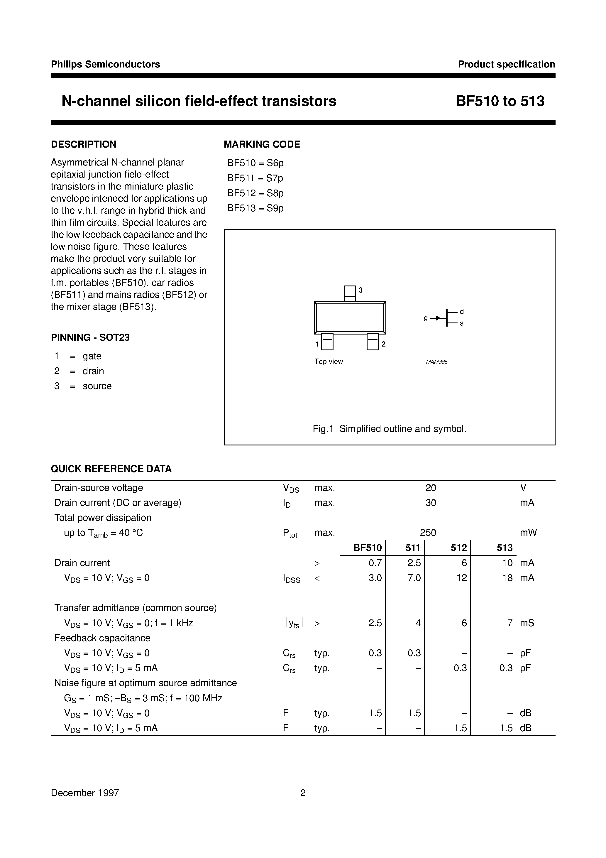 Даташит BF513 - N-channel silicon field-effect transistors страница 2