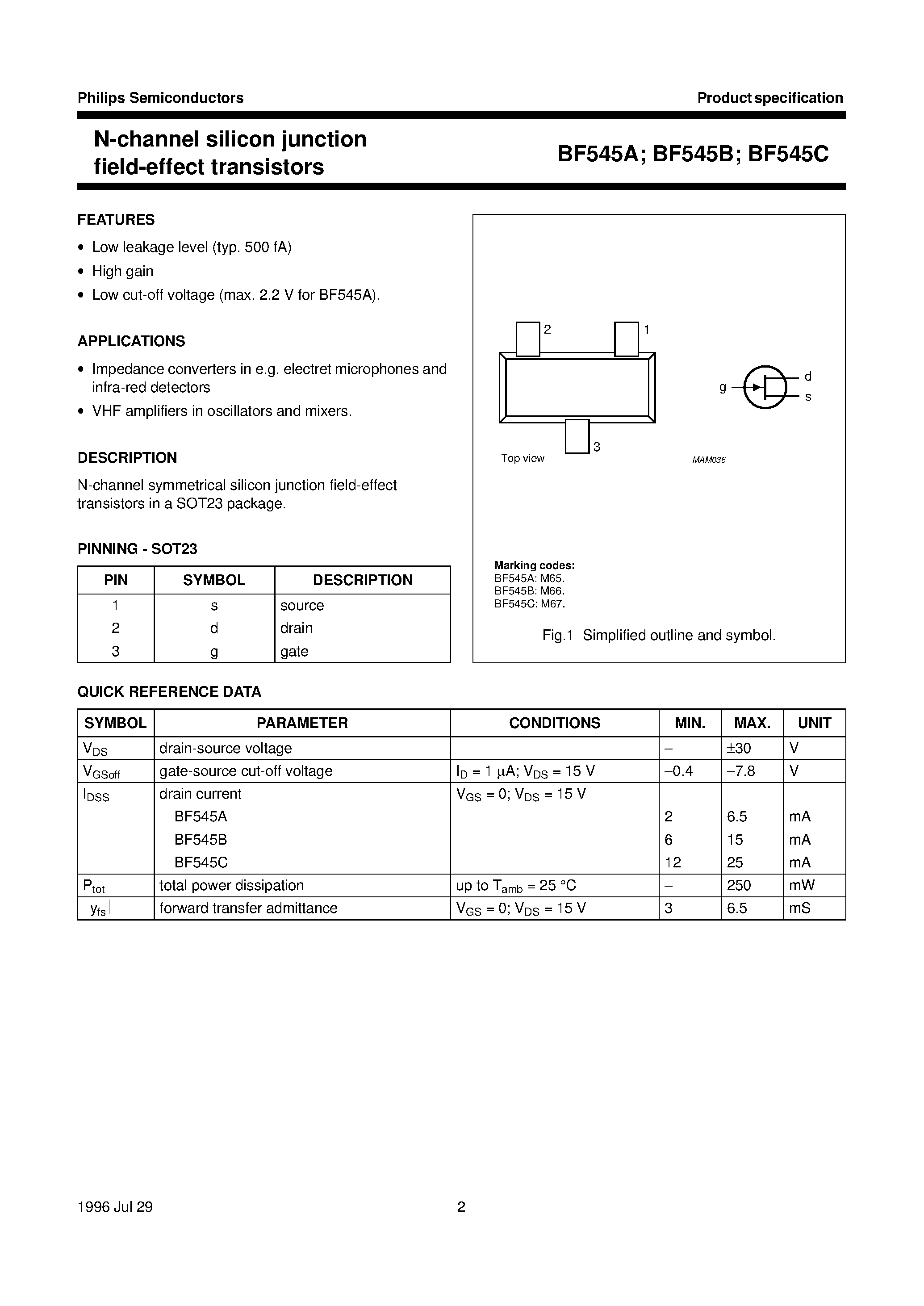 Даташит BF545A - N-channel silicon junction field-effect transistors страница 2