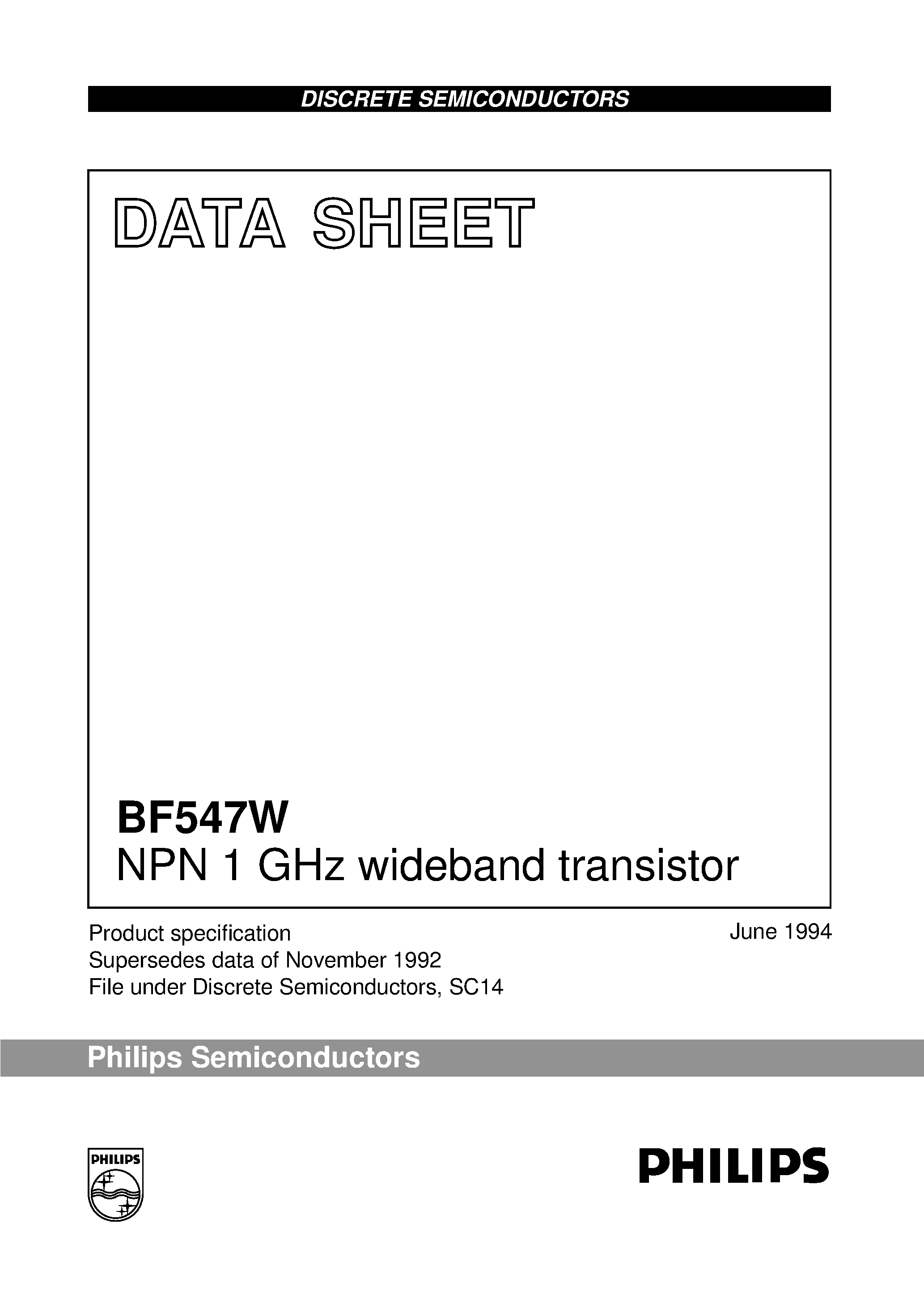 Даташит на микросхему BF547W страница 1 Даташит BF547W - NPN 1 GHz wideband transistor страница 1