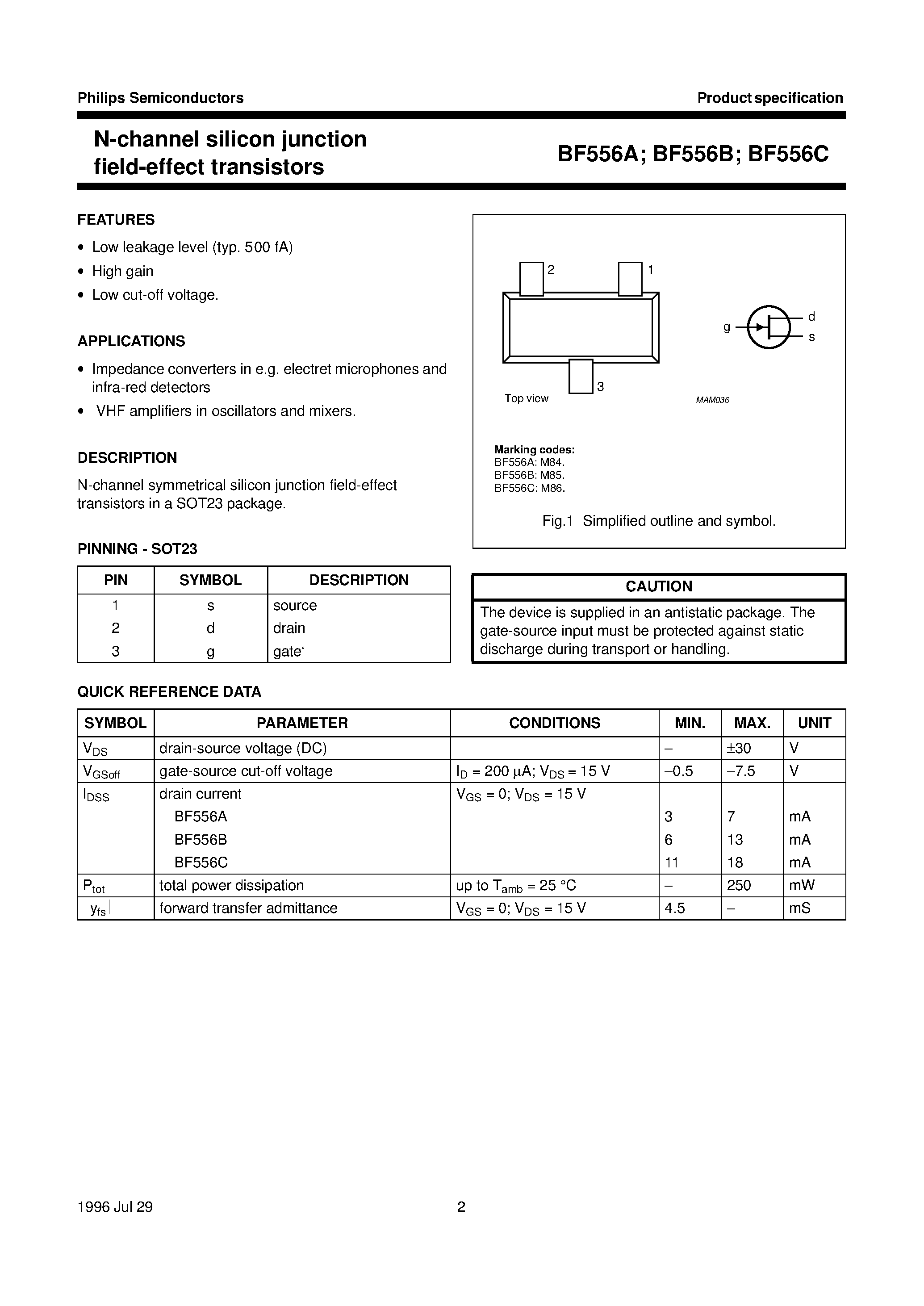 Даташит на микросхему BF556A страница 2 Даташит BF556A - N-channel silicon junction field-effect transistors страница 2