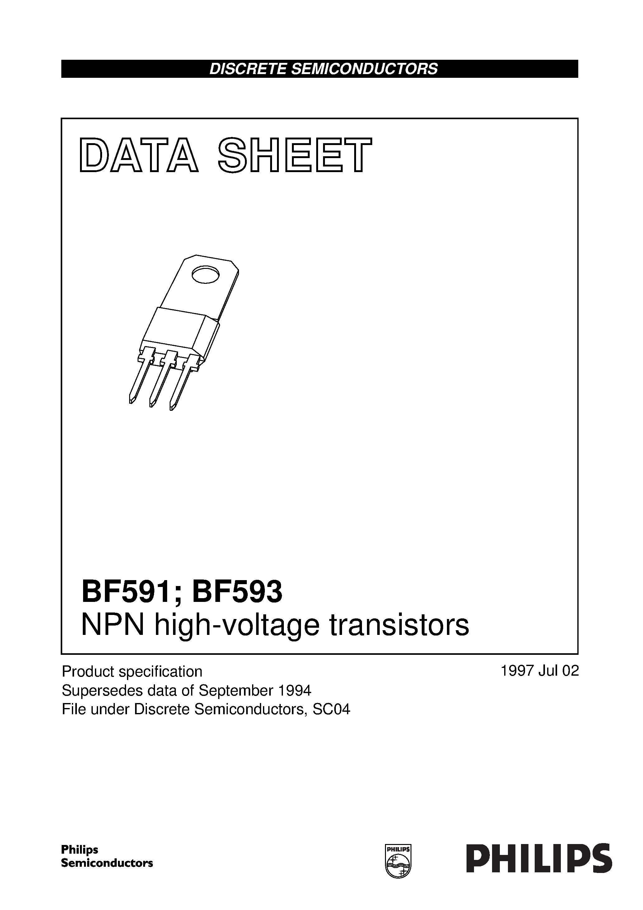 Даташит BF593 - NPN high-voltage transistors страница 1