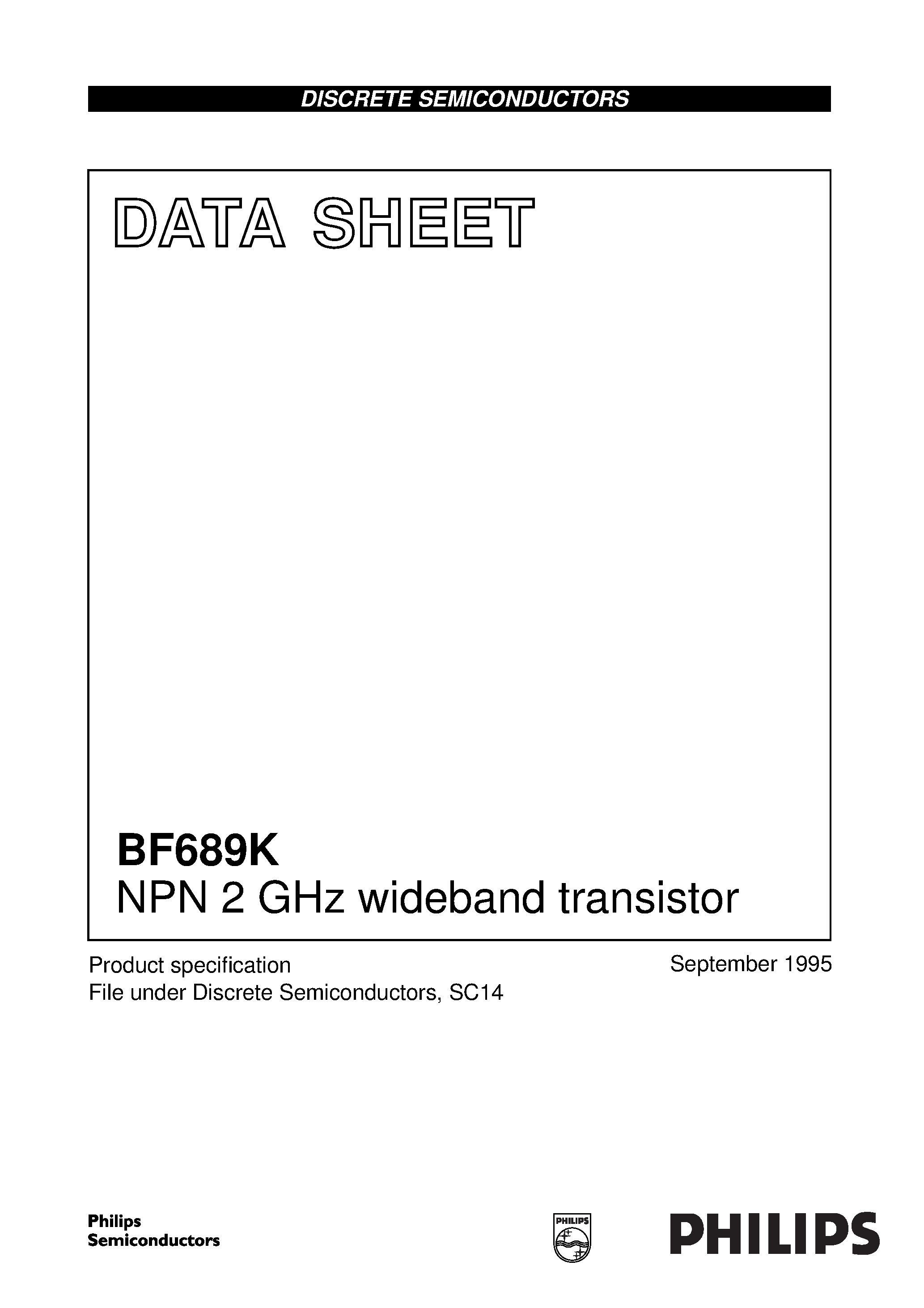 Даташит на микросхему BF689K страница 1 Даташит BF689K - NPN 2 GHz wideband transistor страница 1