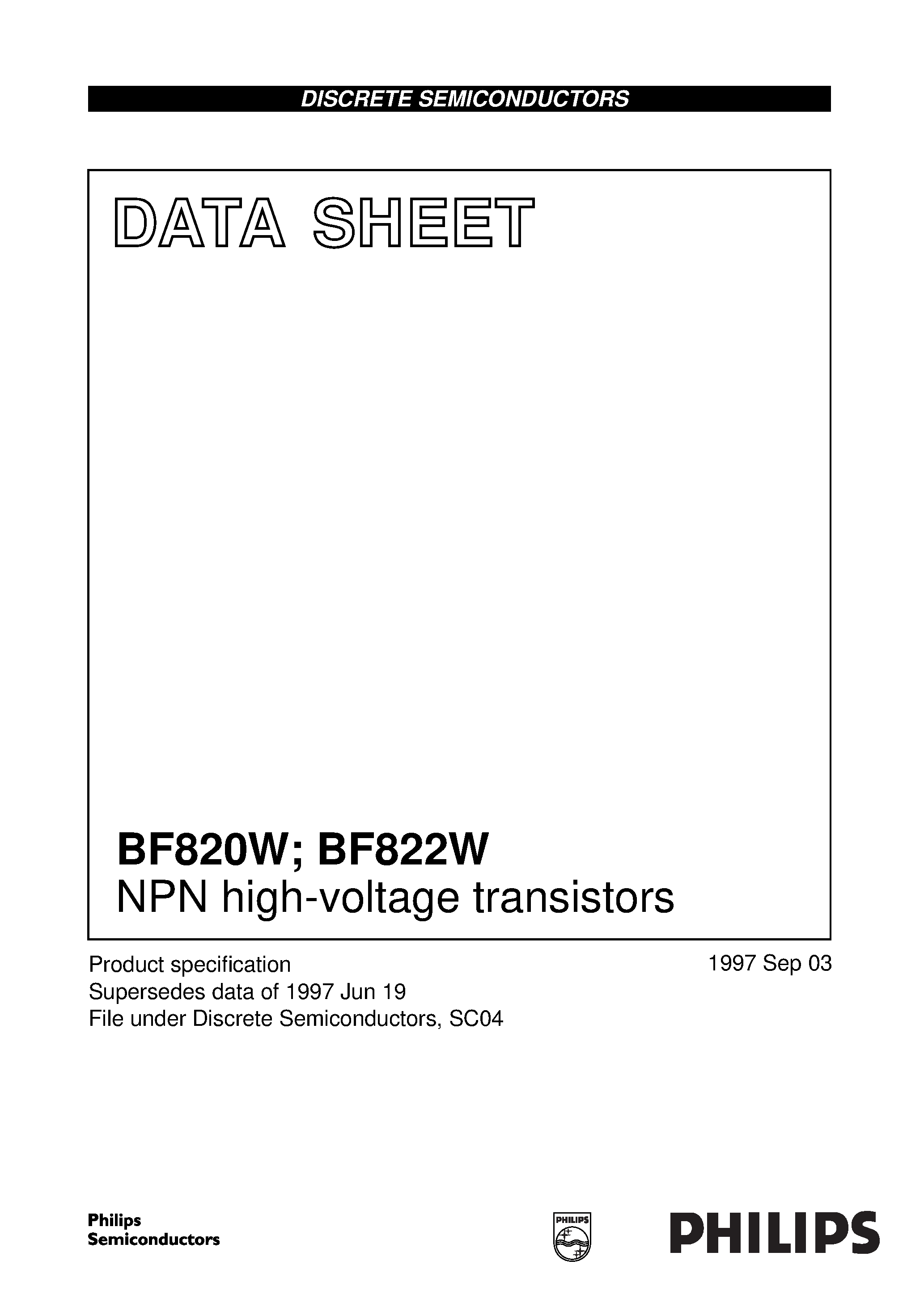 Даташит BF820W - NPN high-voltage transistors страница 1