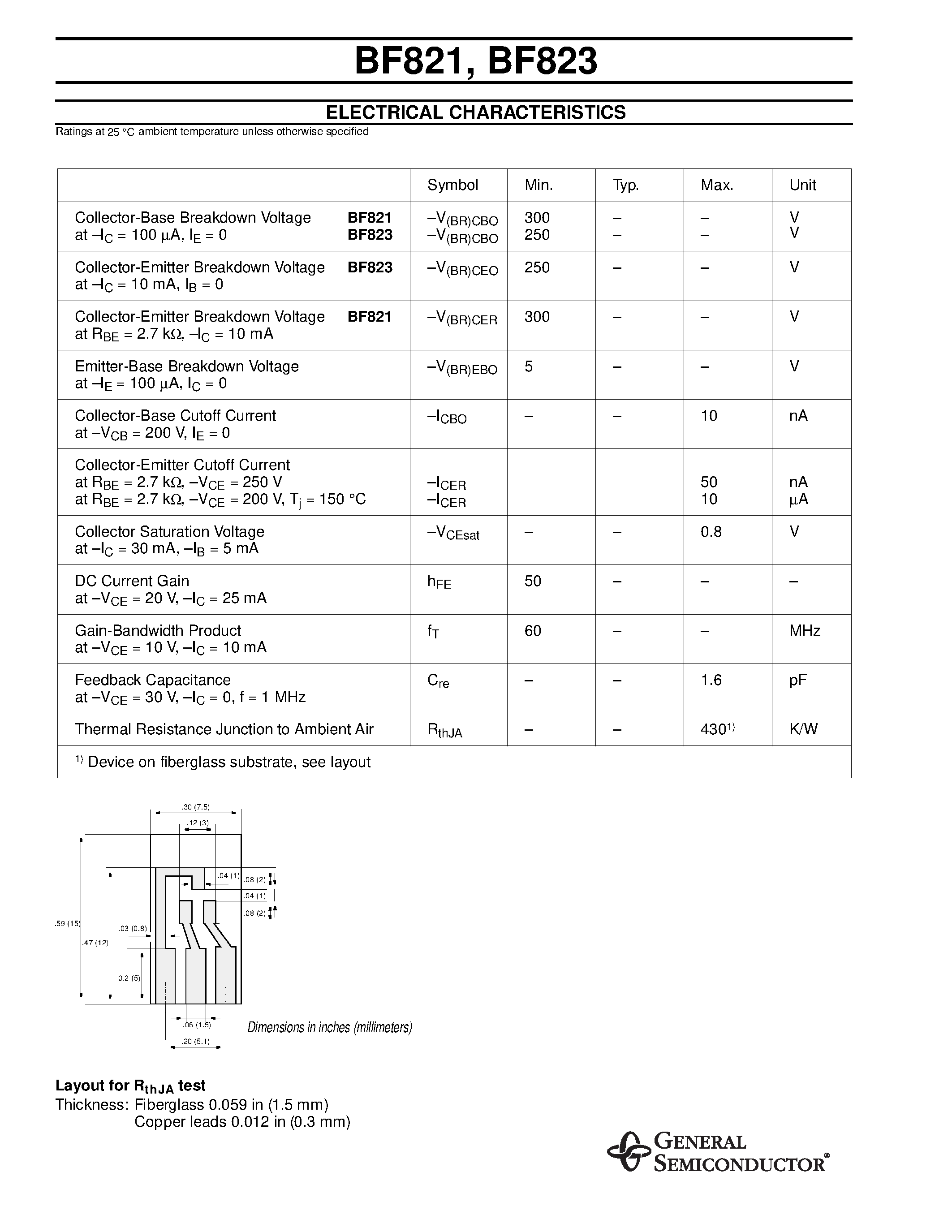 Даташит BF823 - Small Signal Transistors (PNP) страница 2