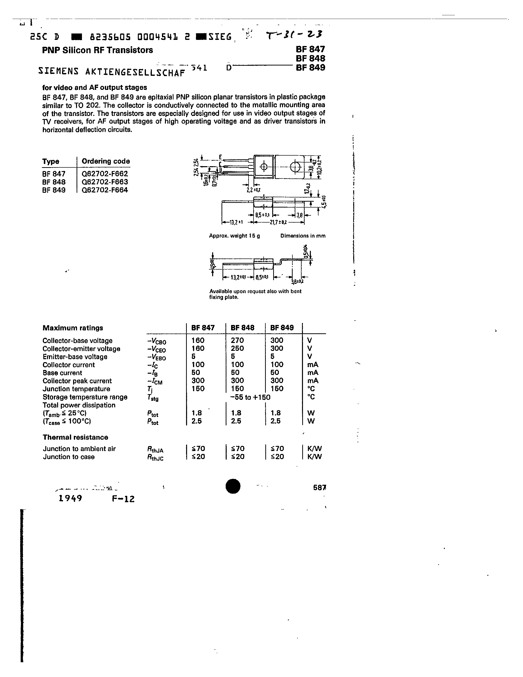 Даташит на микросхему BF848 страница 1 Даташит BF848 - PNP SILICON RF TRANSISTORS страница 1