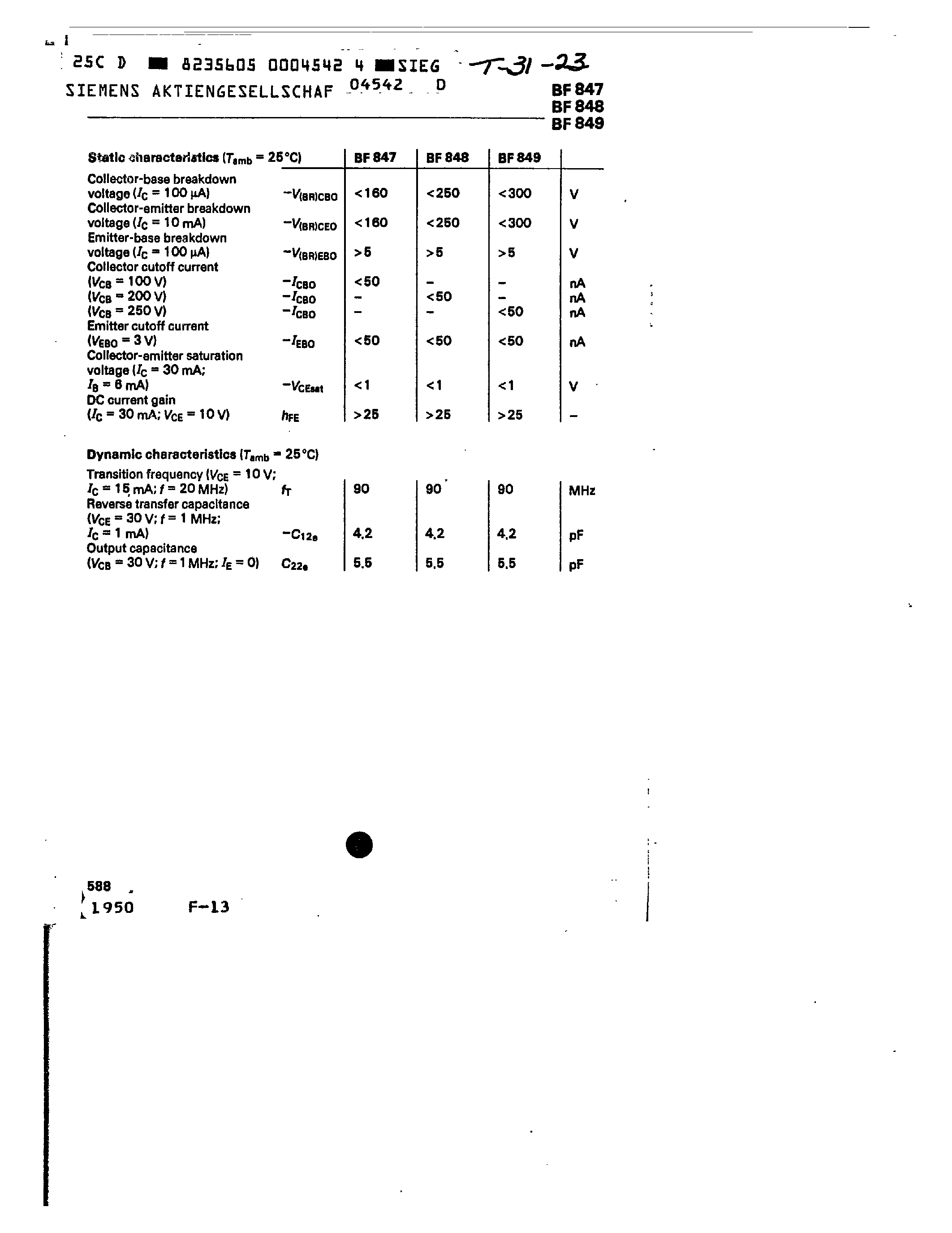 Даташит на микросхему BF848 страница 2 Даташит BF848 - PNP SILICON RF TRANSISTORS страница 2
