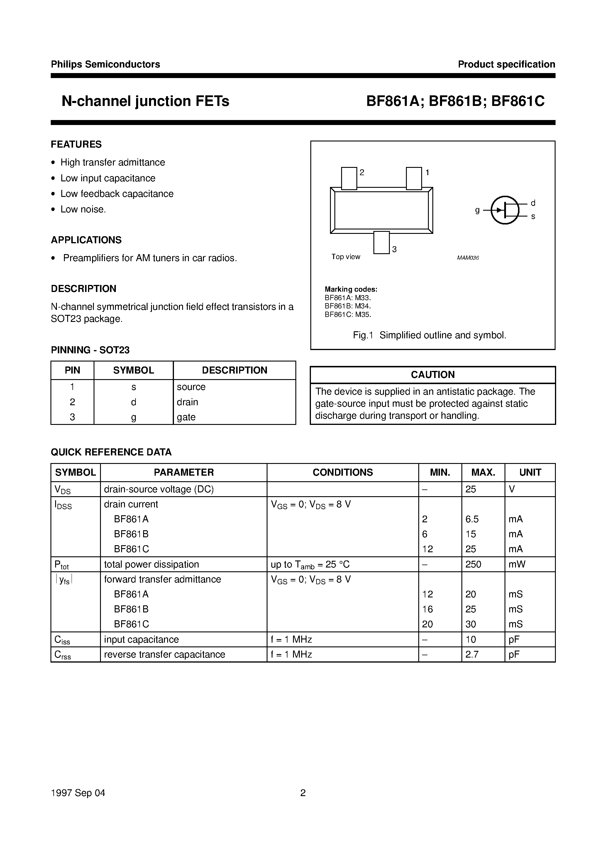 Datasheet BF861C - N-channel junction FETs page 2