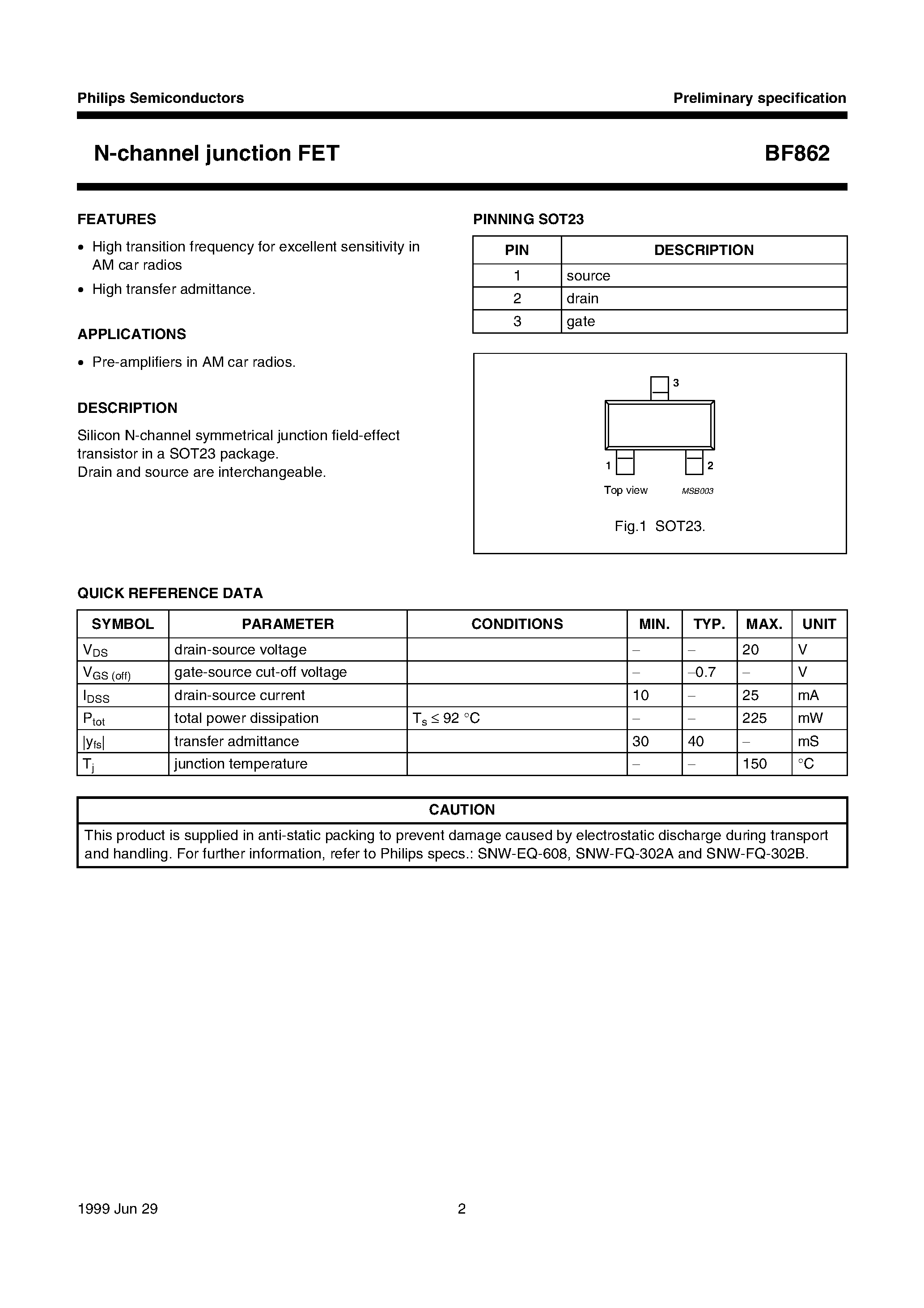Даташит на микросхему BF862 страница 2 Даташит BF862 - N-channel junction FET страница 2