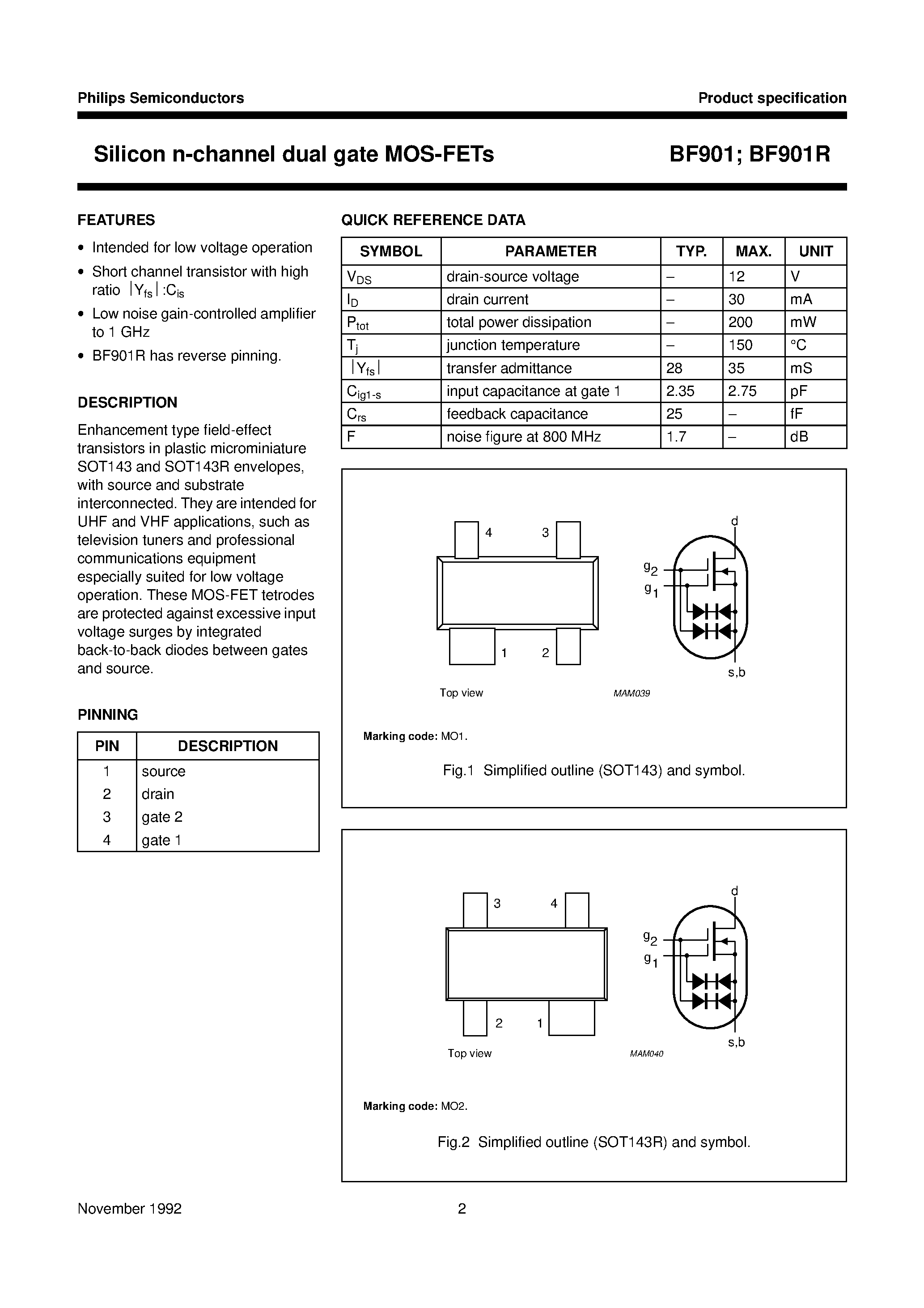 Datasheet BF901 - Silicon n-channel dual gate MOS-FETs page 2