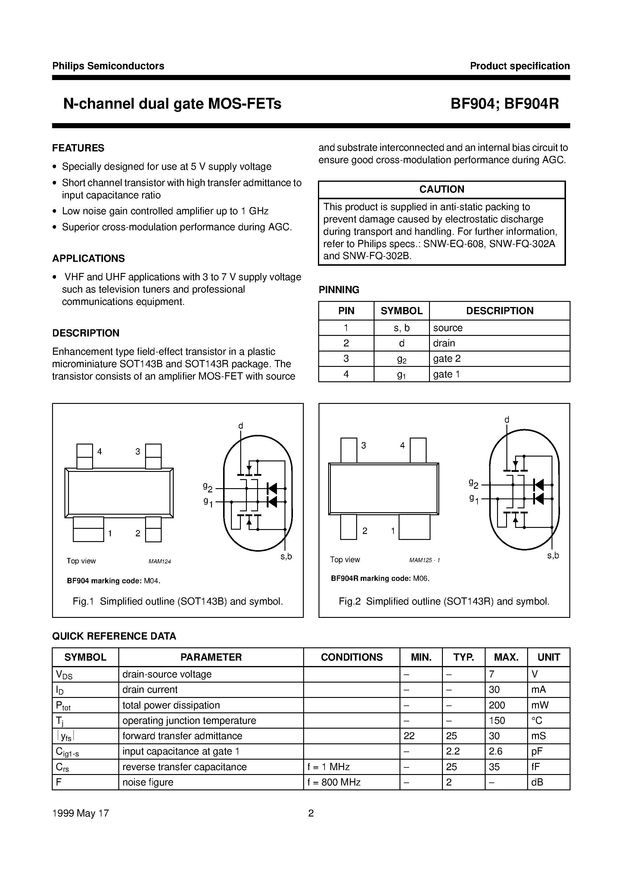 Datasheet BF904 - N-channel dual gate MOS-FETs page 2