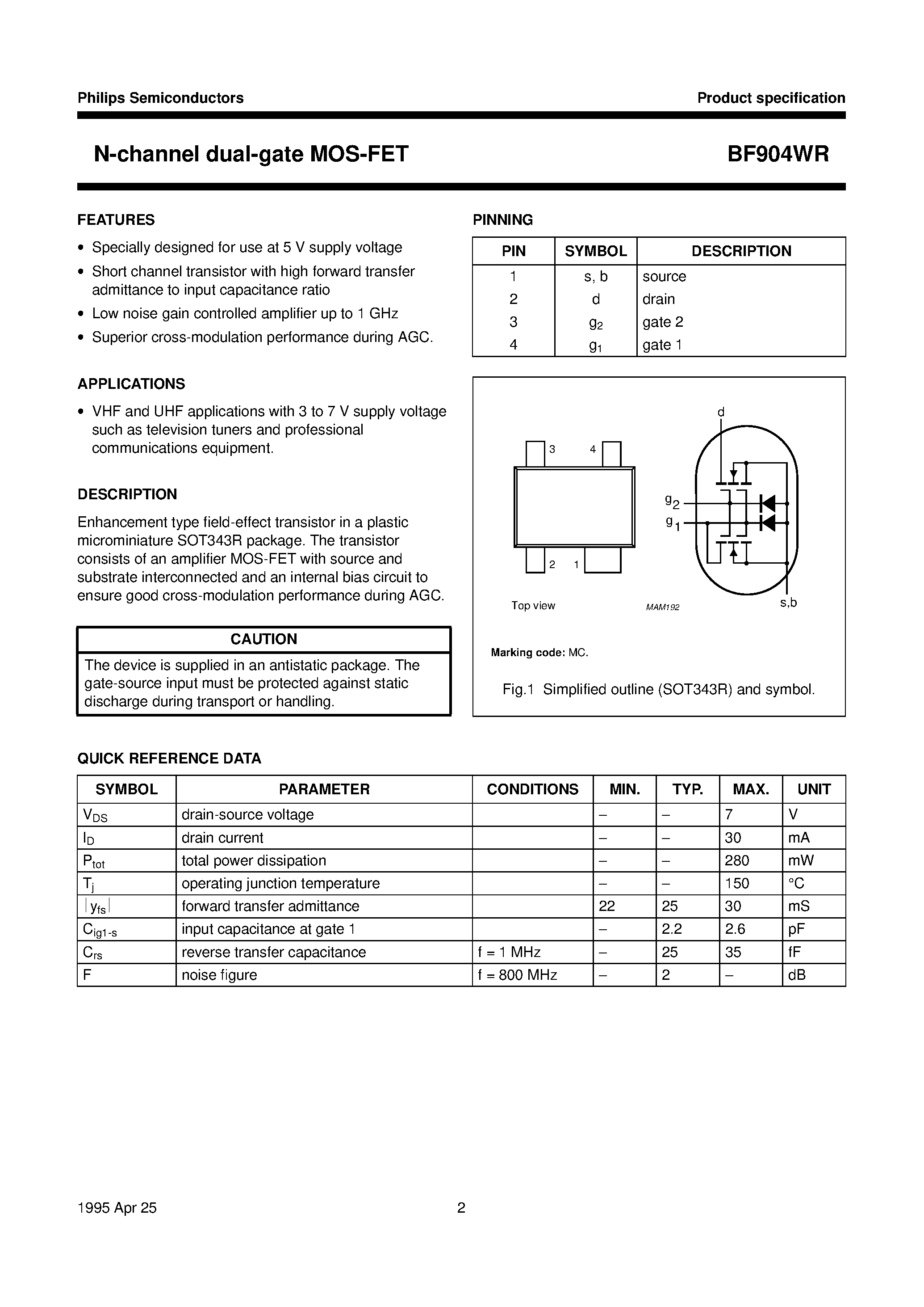 Datasheet BF904WR - N-channel dual-gate MOS-FET page 2