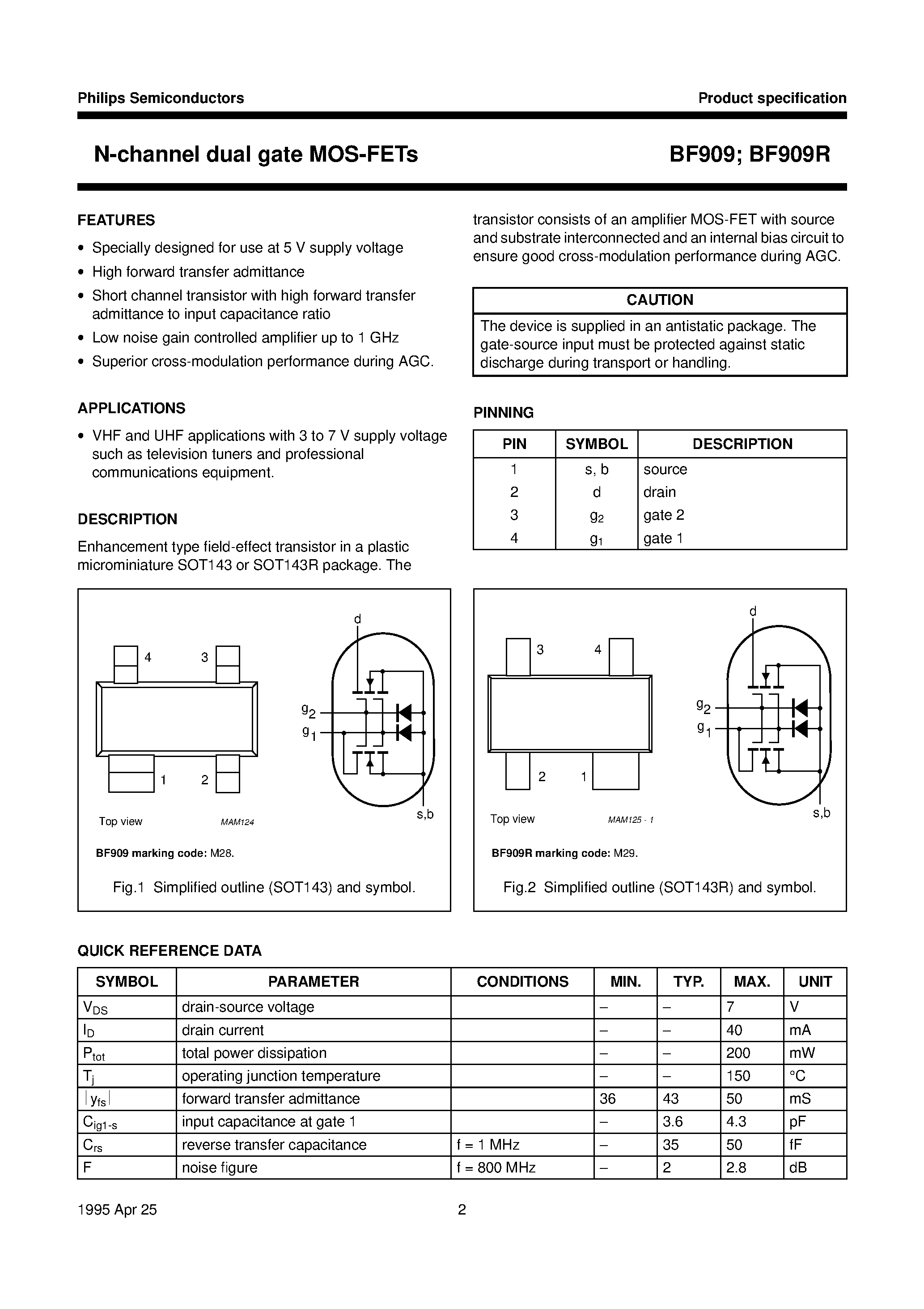 Datasheet BF909R - N-channel dual gate MOS-FETs page 2