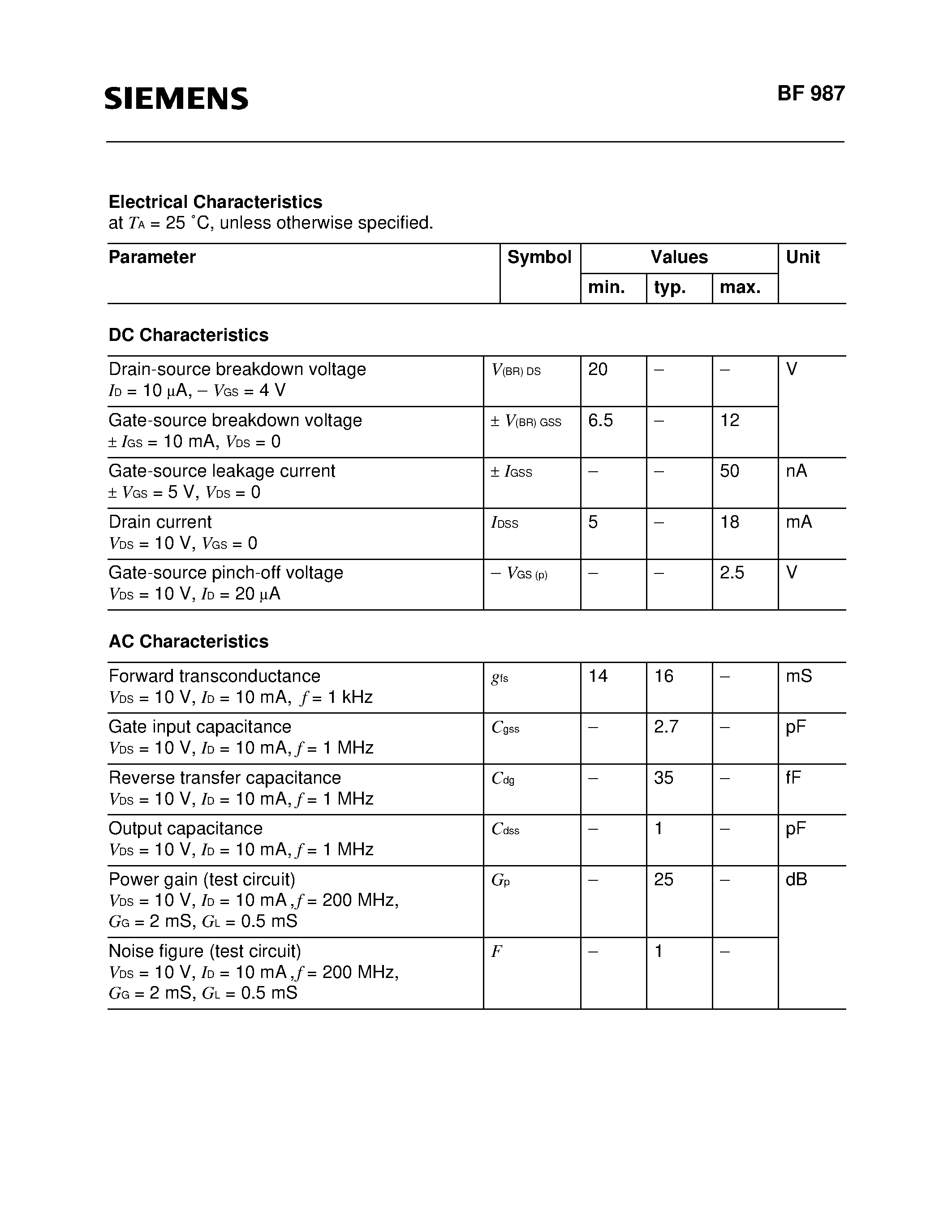 Datasheet BF987 - SILICON N CHANNEL MOSFET TRIODE (For high-frequency stages up to 300 MHz/ preferably in FM applications High overload capability) page 2