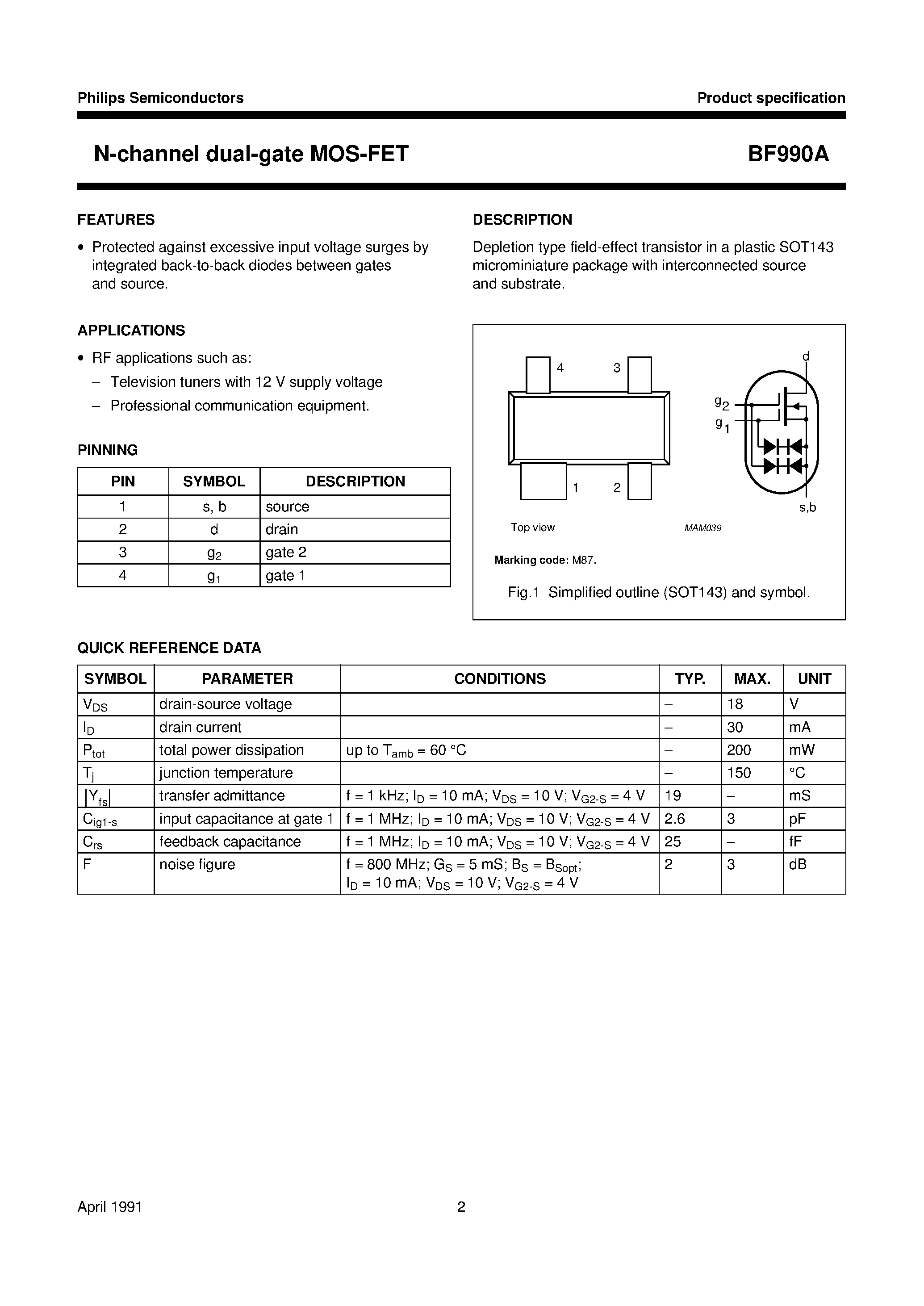 Datasheet BF990A - N-channel dual-gate MOS-FET page 2