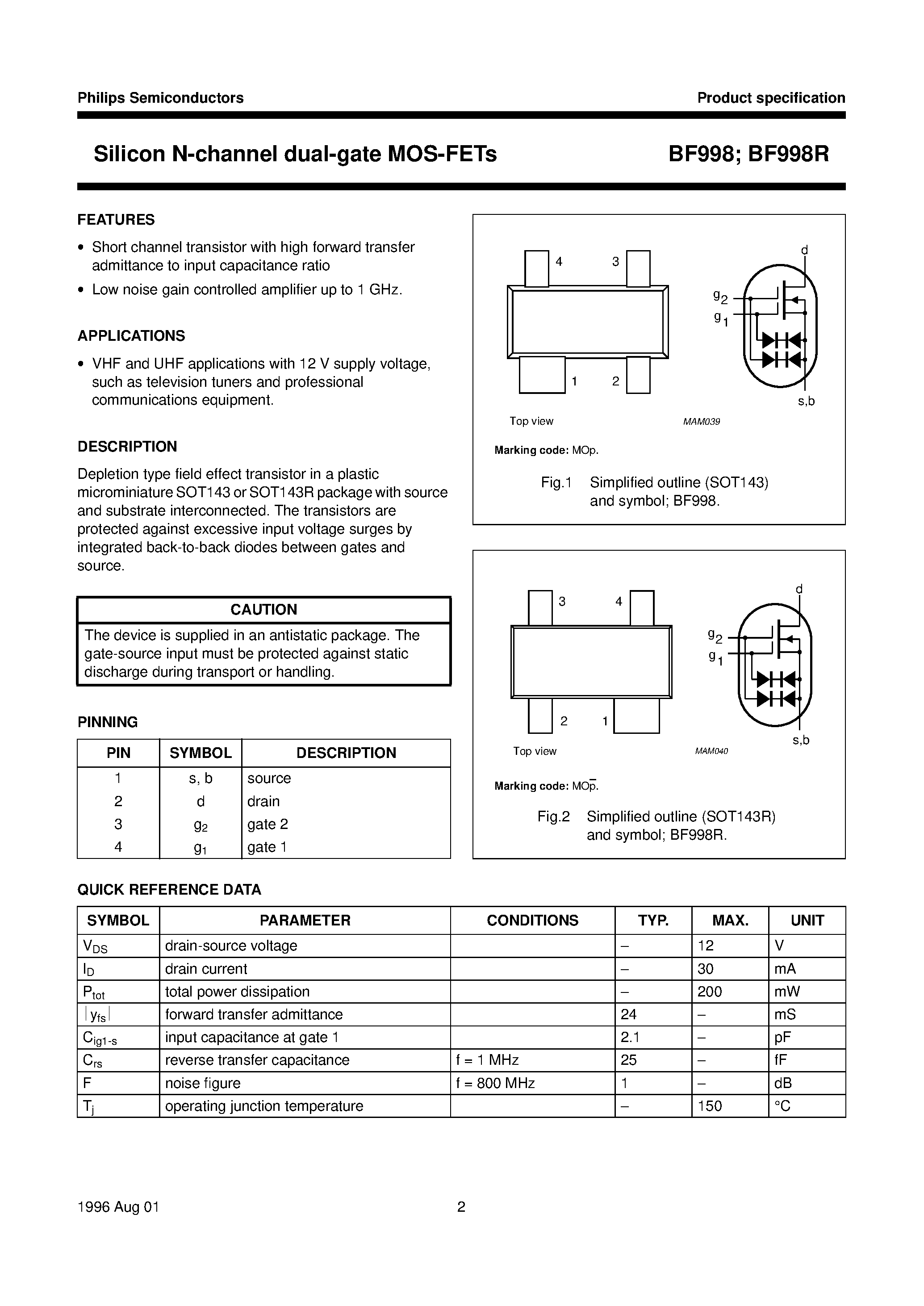 Datasheet BF998R - Silicon N-channel dual-gate MOS-FETs page 2