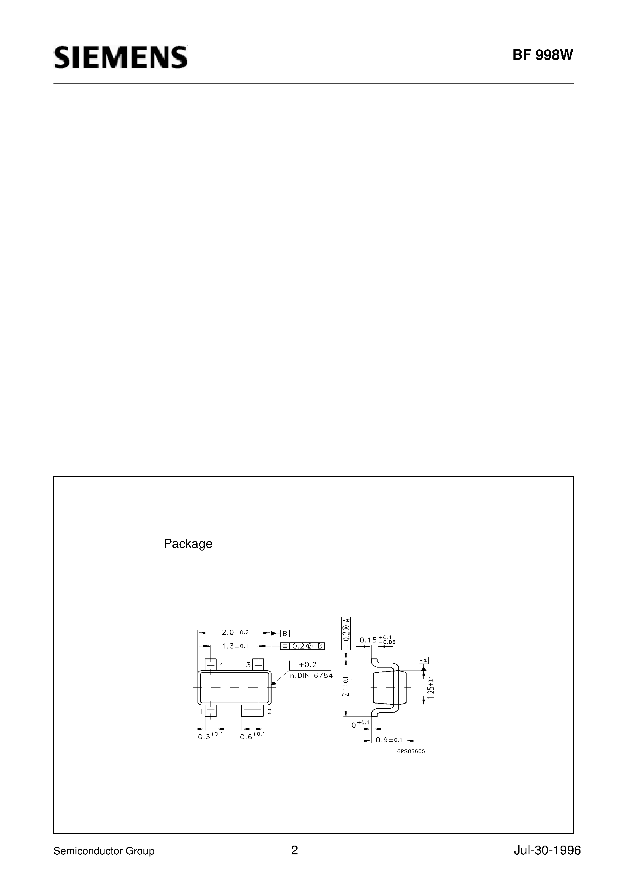 Даташит BF998W - Silicon N-Channel MOSFET Tetrode (Short-channel transistor with high S/C quality factor) страница 2