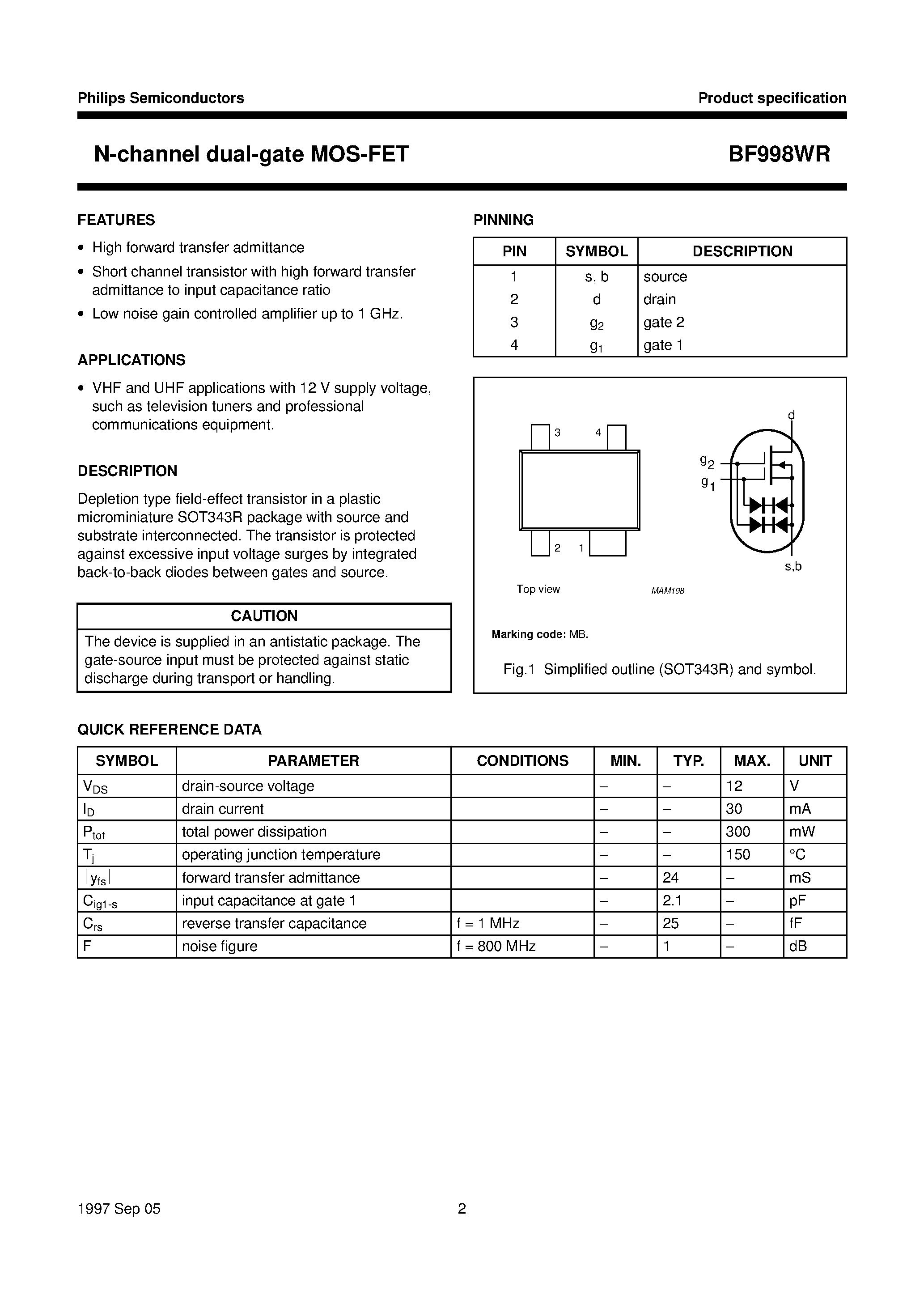 Datasheet BF998WR - N-channel dual-gate MOS-FET page 2
