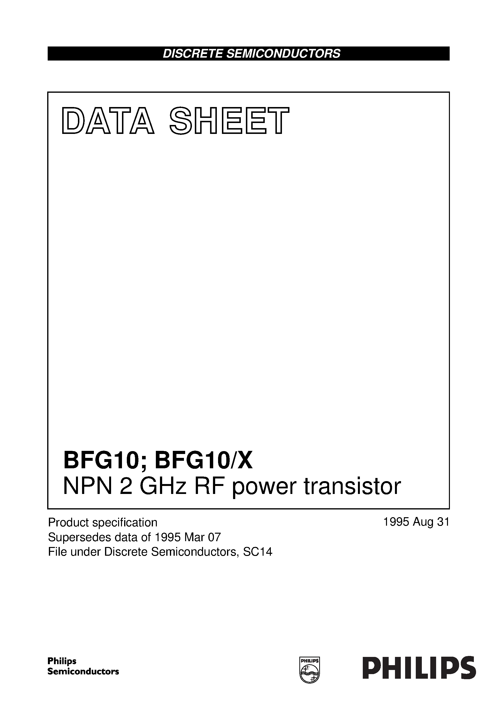 Даташит BFG10 - NPN 2 GHz RF power transistor страница 1