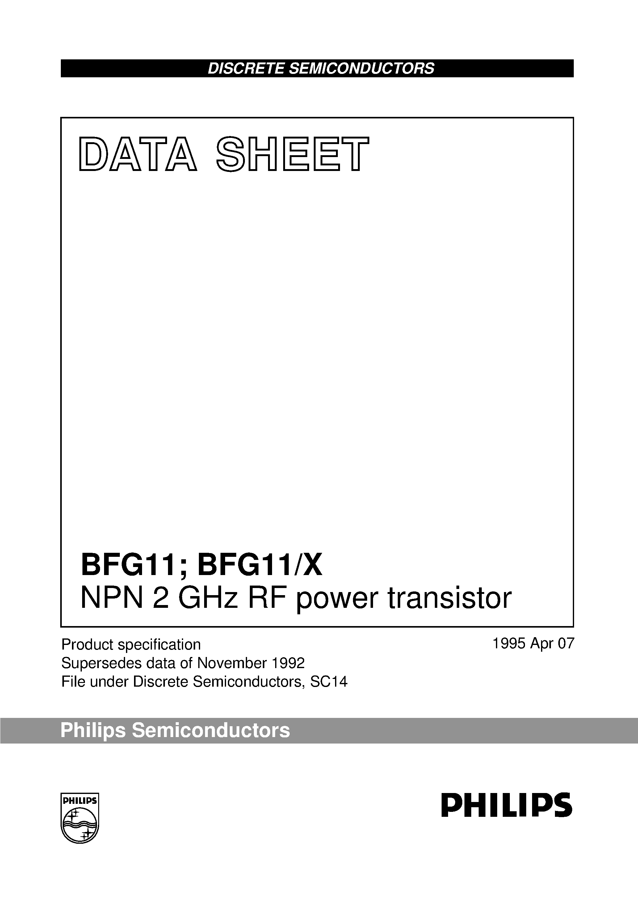 Даташит BFG11 - NPN 2 GHz RF power transistor страница 1