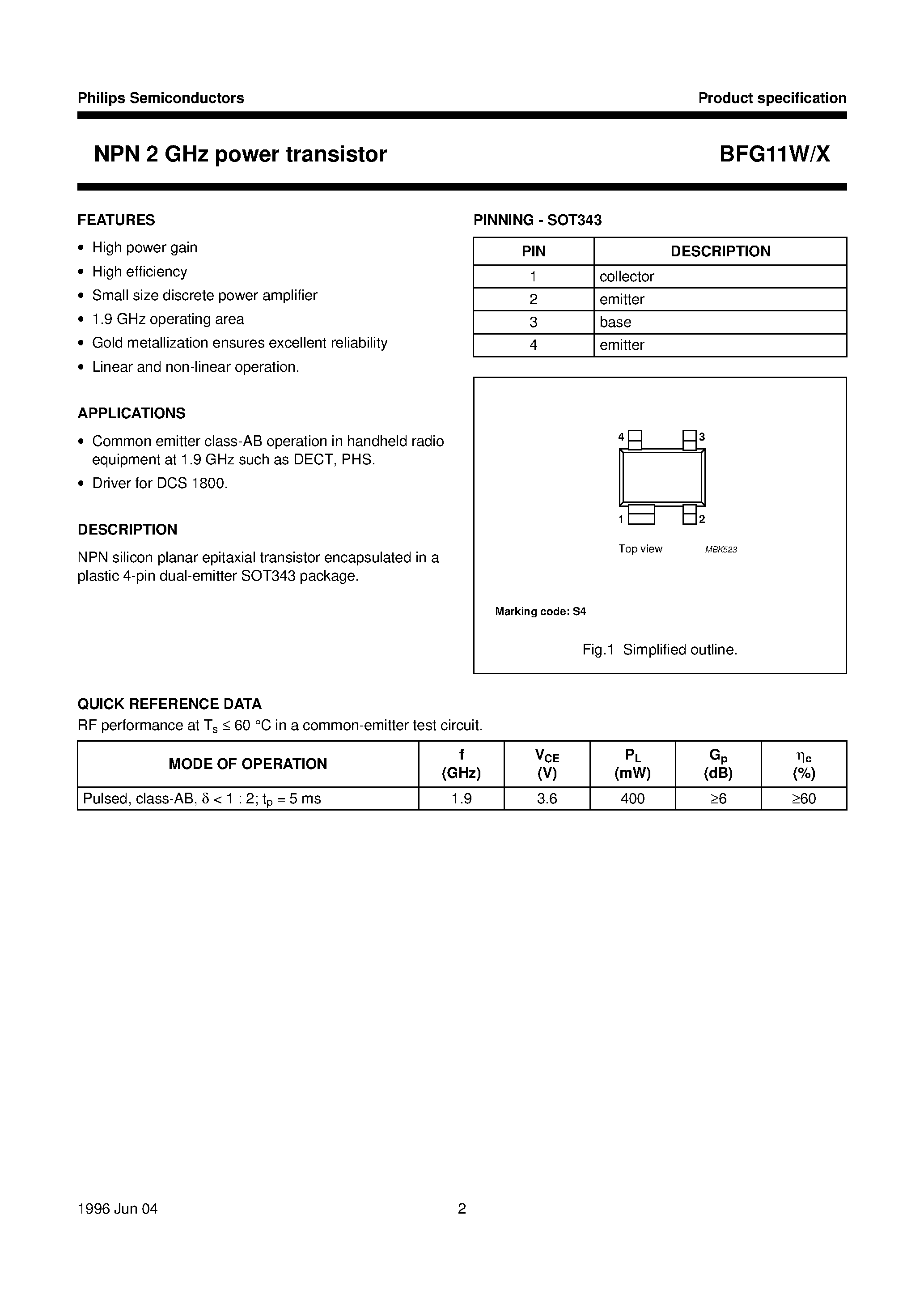 Даташит на микросхему BFG11W страница 2 Даташит BFG11W - NPN 2 GHz power transistor страница 2