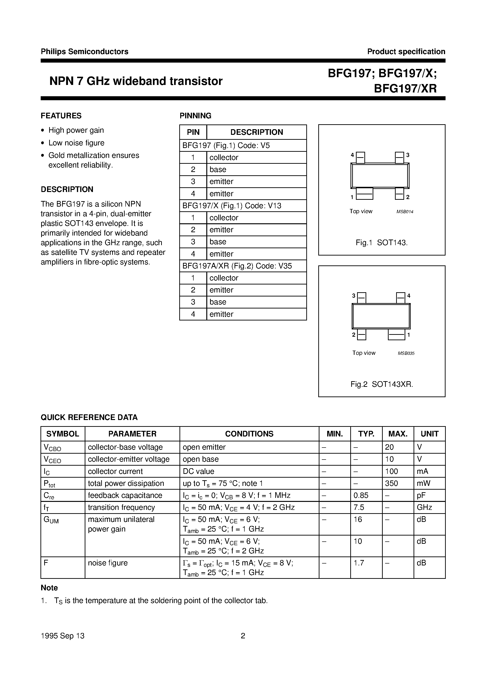 Datasheet BFG197 - NPN 7 GHz wideband transistor page 2