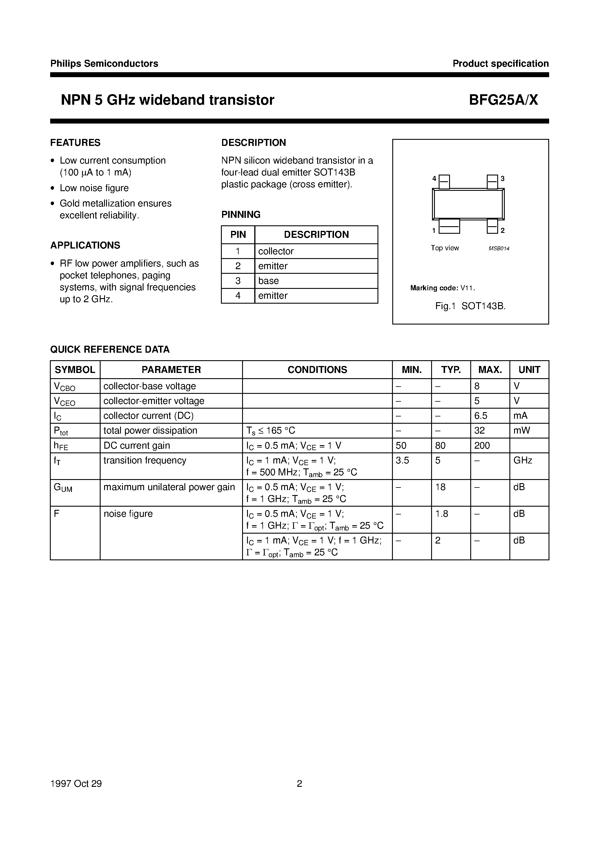 Datasheet BFG25 - NPN 5 GHz wideband transistor page 2