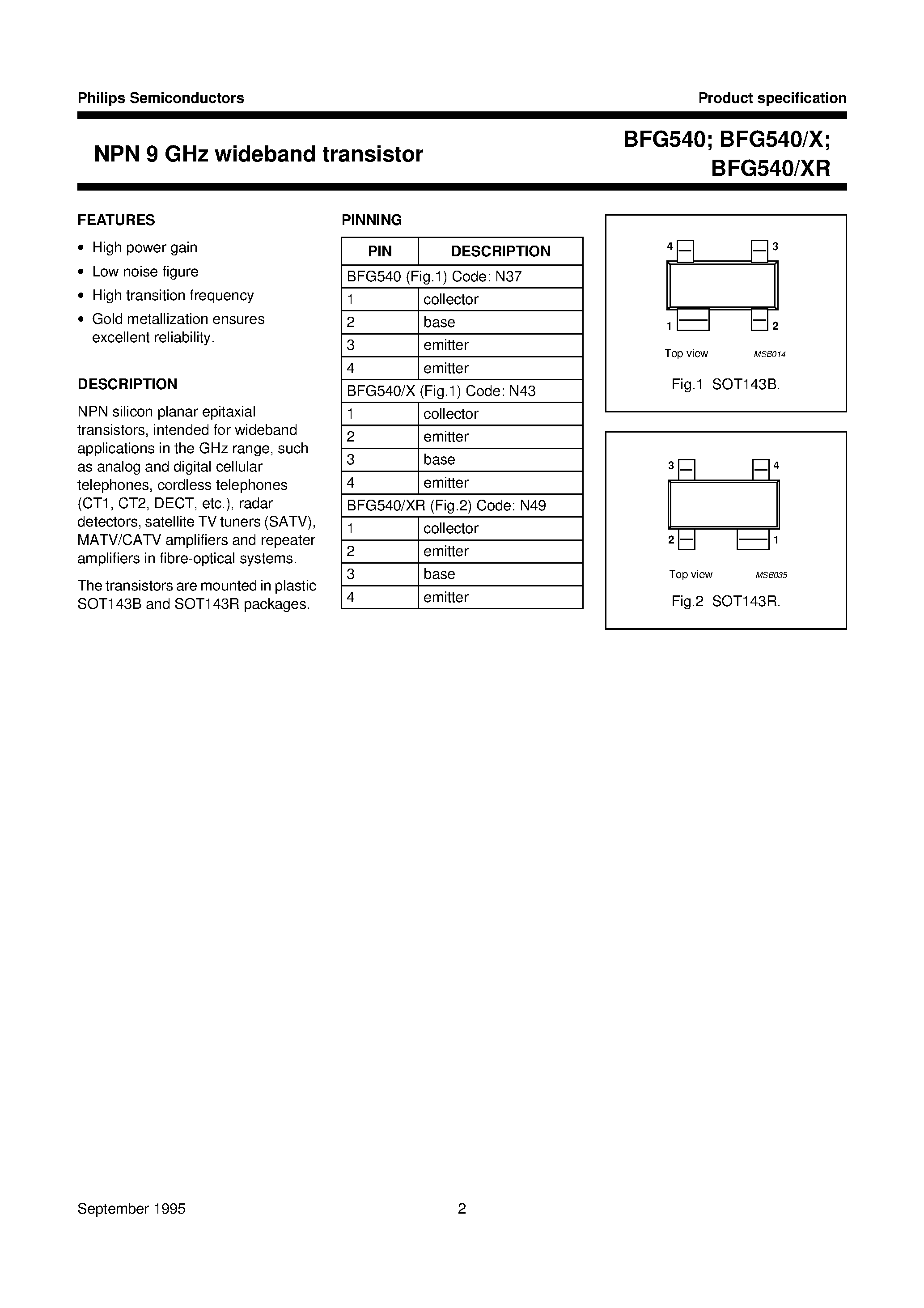 Даташит BFG540 - NPN 9 GHz wideband transistor страница 2