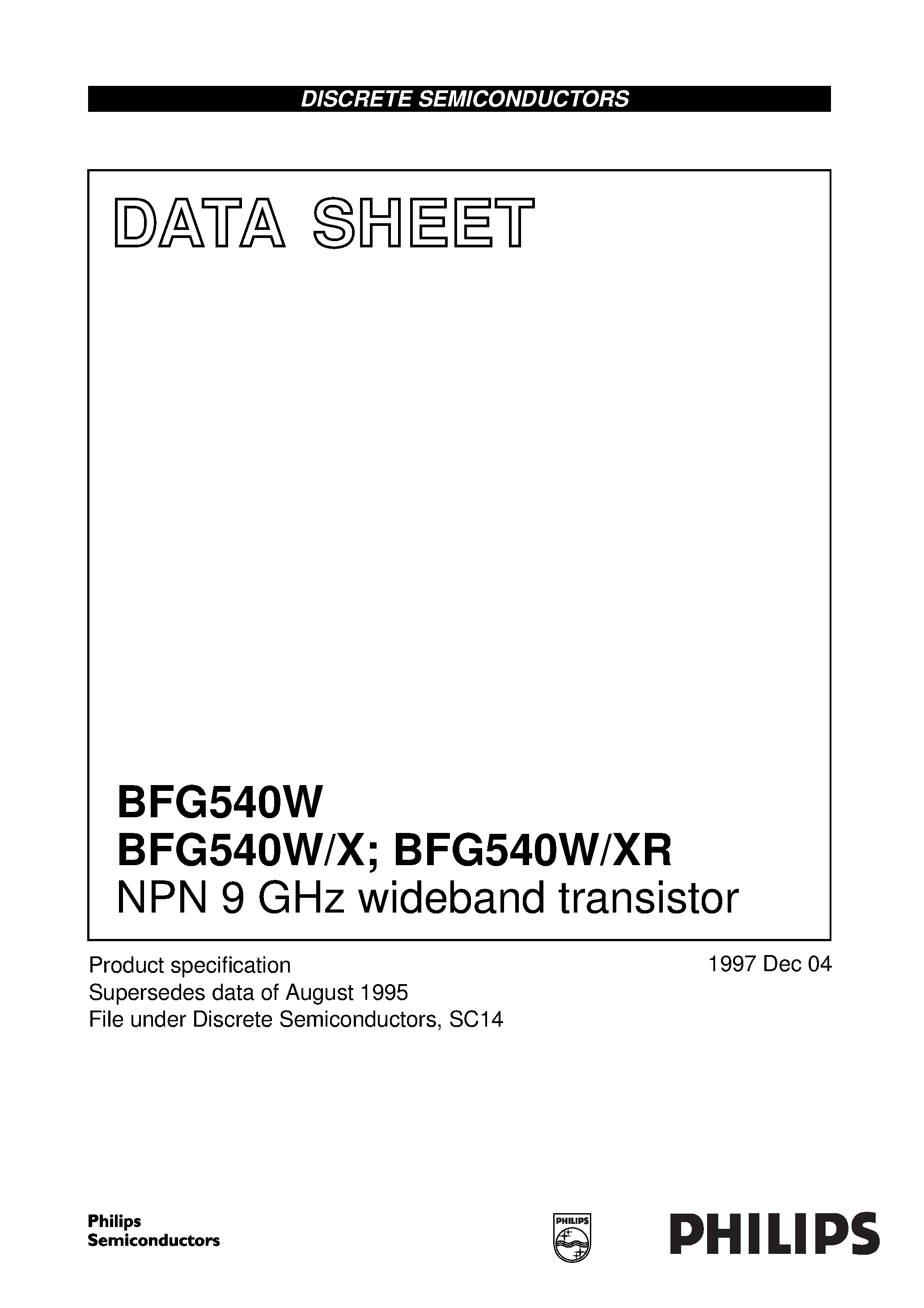 Даташит BFG540W - NPN 9 GHz wideband transistor страница 1