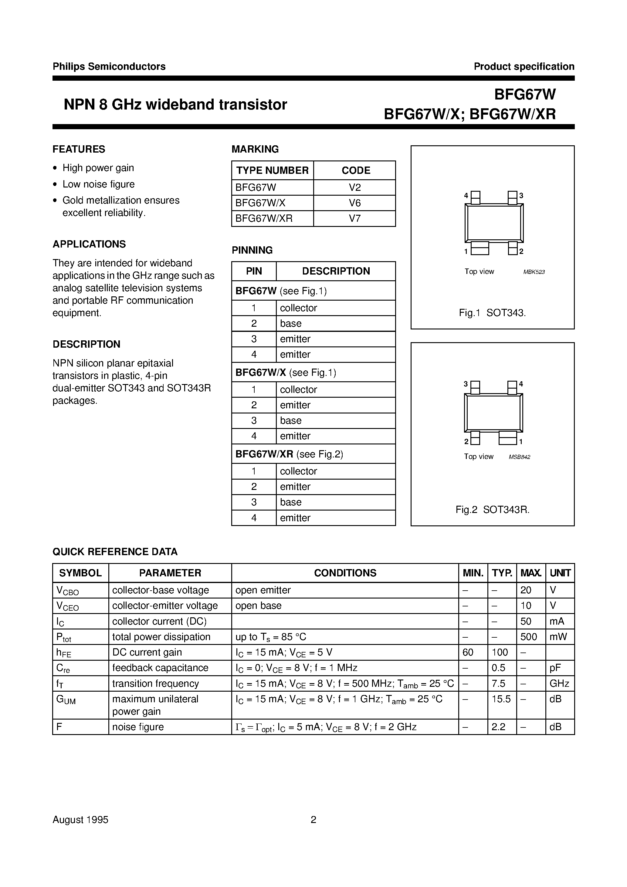 Даташит на микросхему BFG67W страница 2 Даташит BFG67W - NPN 8 GHz wideband transistor страница 2