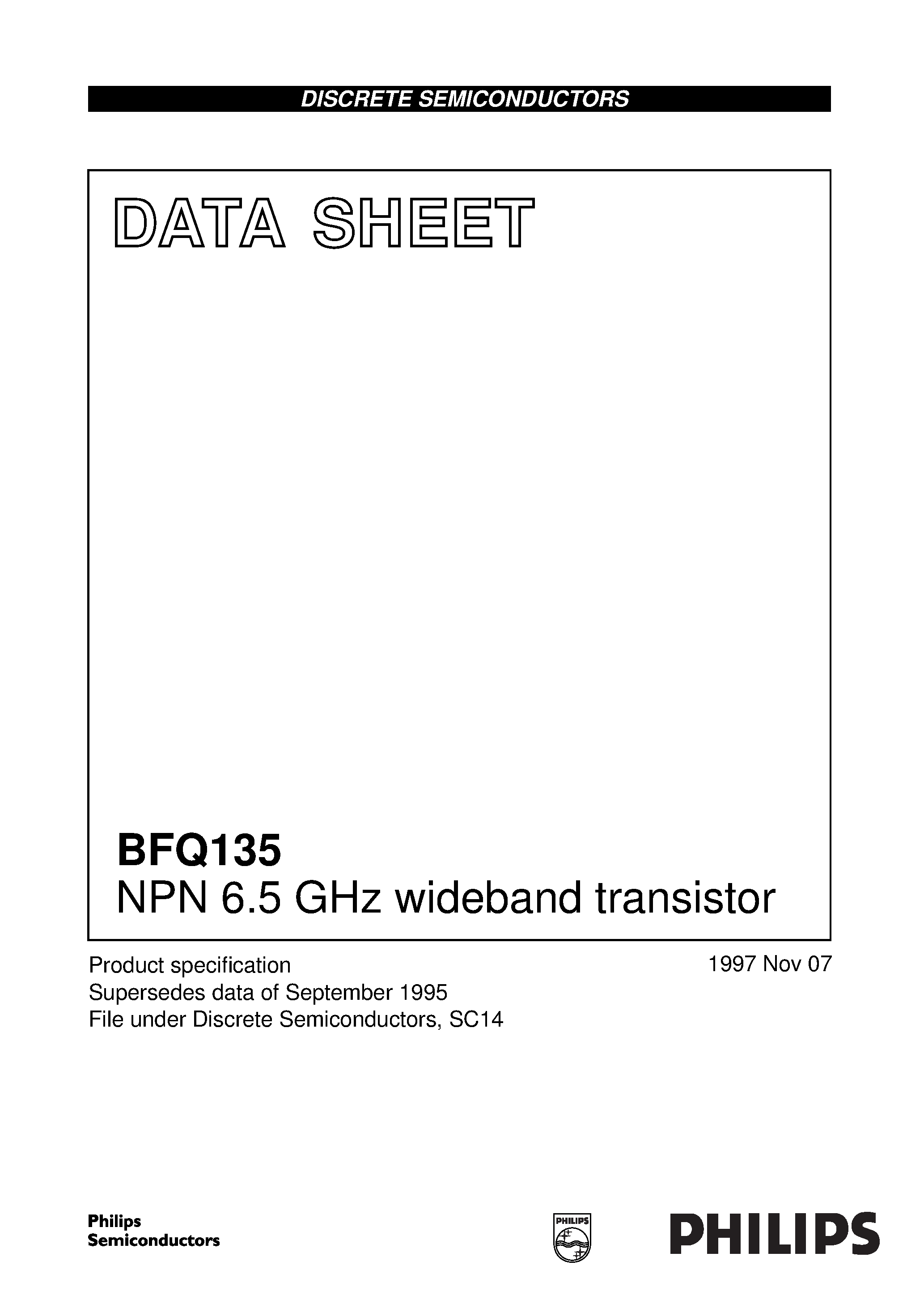 Datasheet BFQ135 - NPN 6.5 GHz wideband transistor page 1