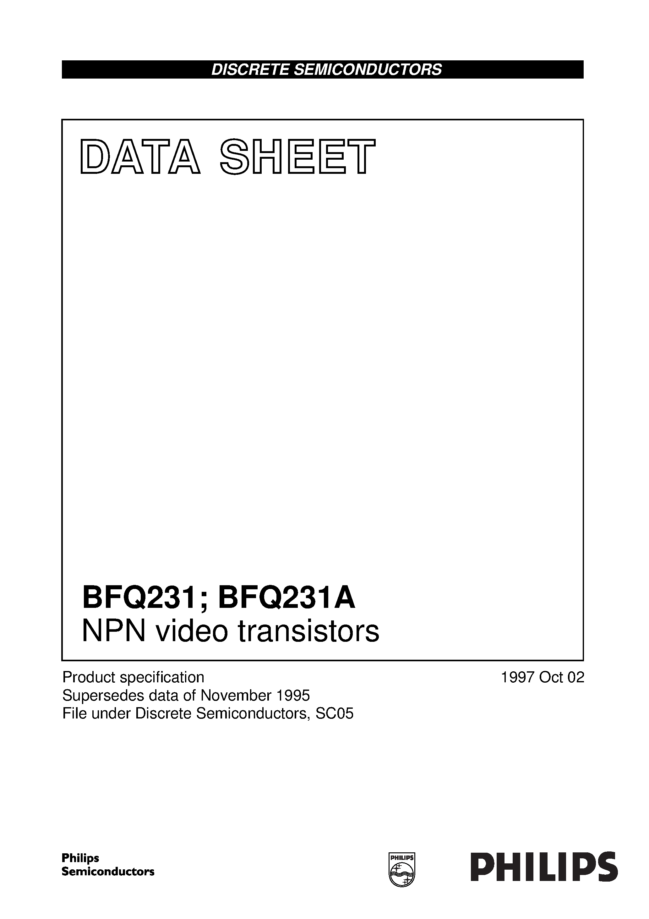 Даташит BFQ231 - NPN video transistors страница 1