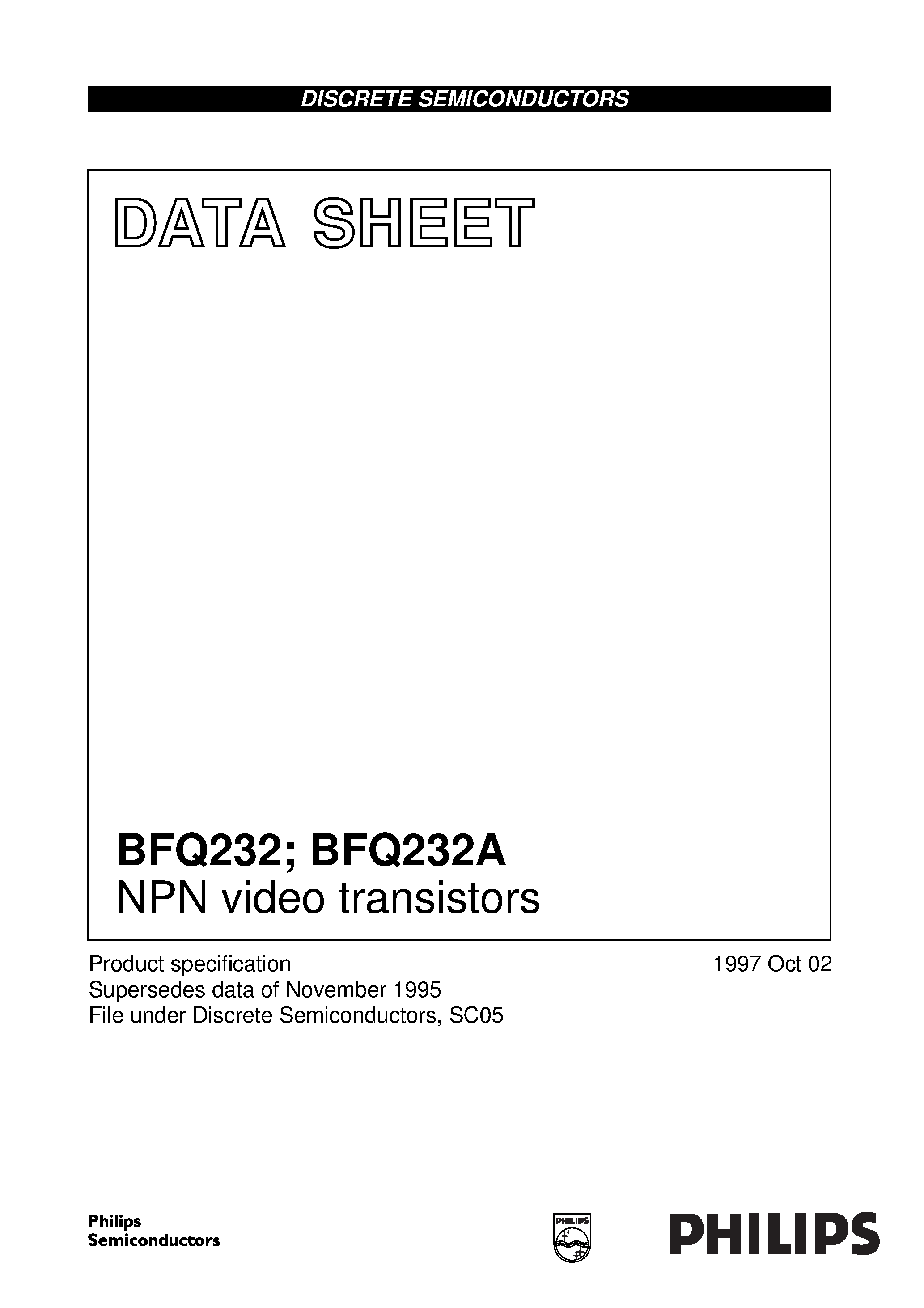 Даташит BFQ232 - NPN video transistors страница 1
