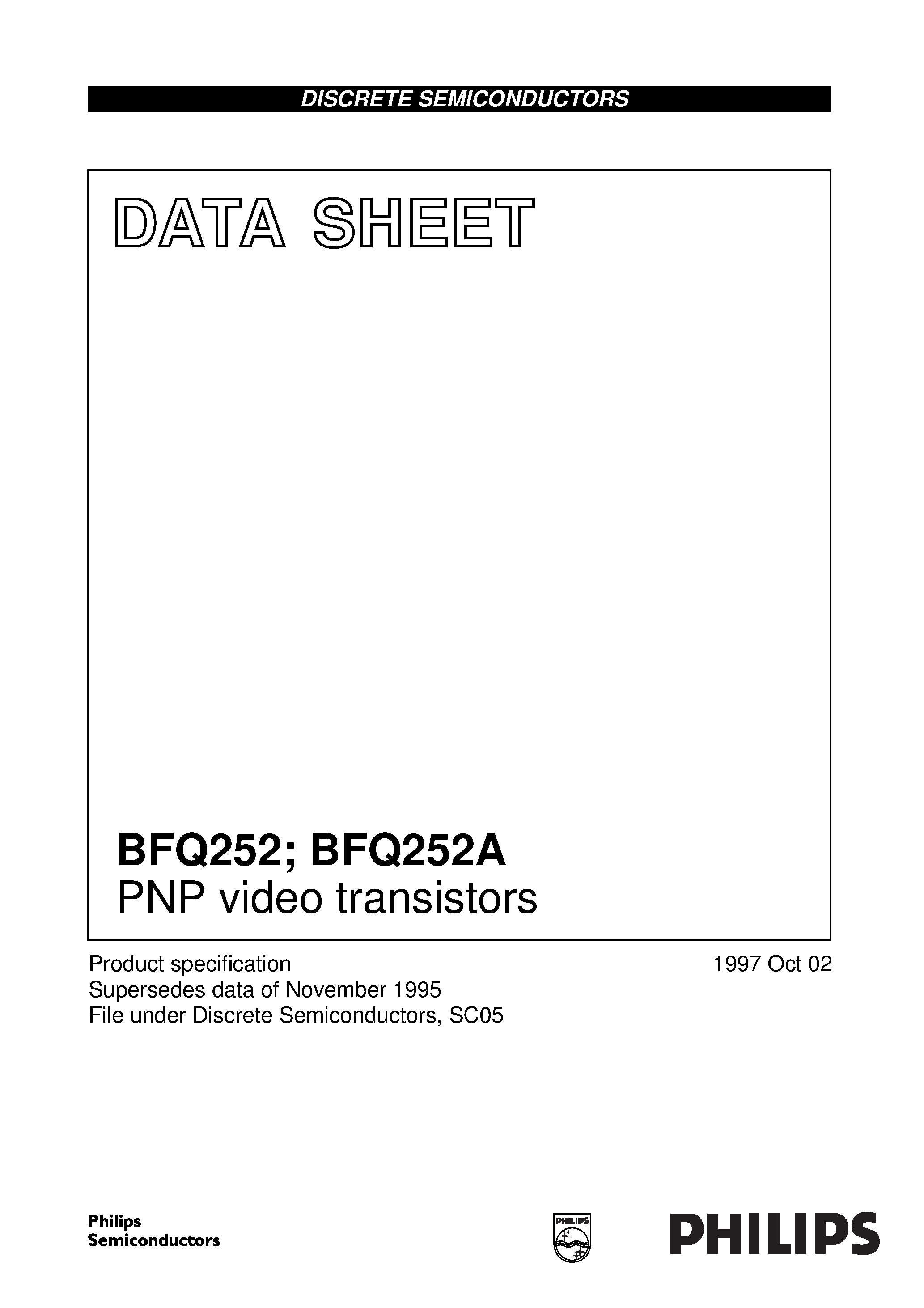Даташит BFQ252A - PNP video transistors страница 1