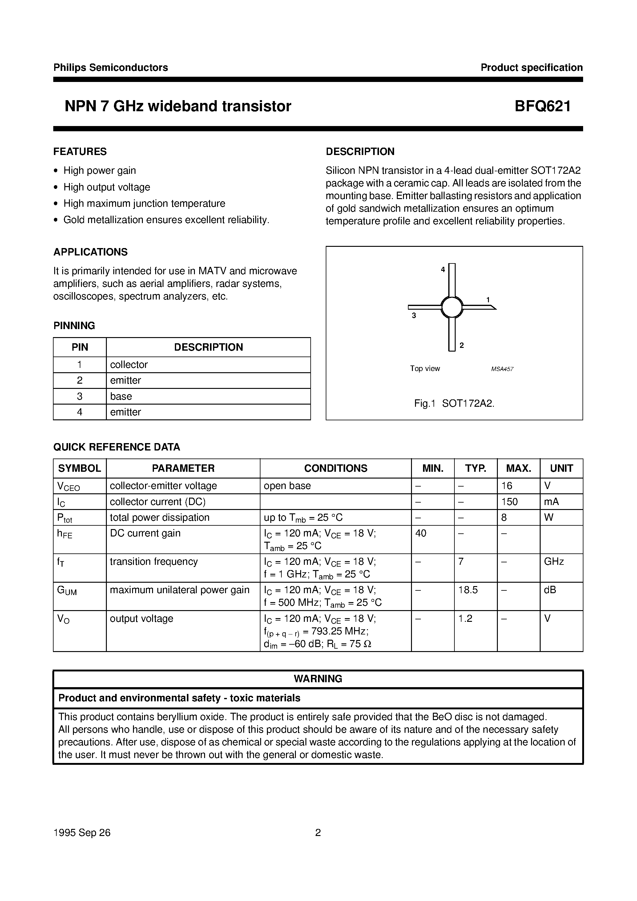 Datasheet BFQ621 - NPN 7 GHz wideband transistor page 2