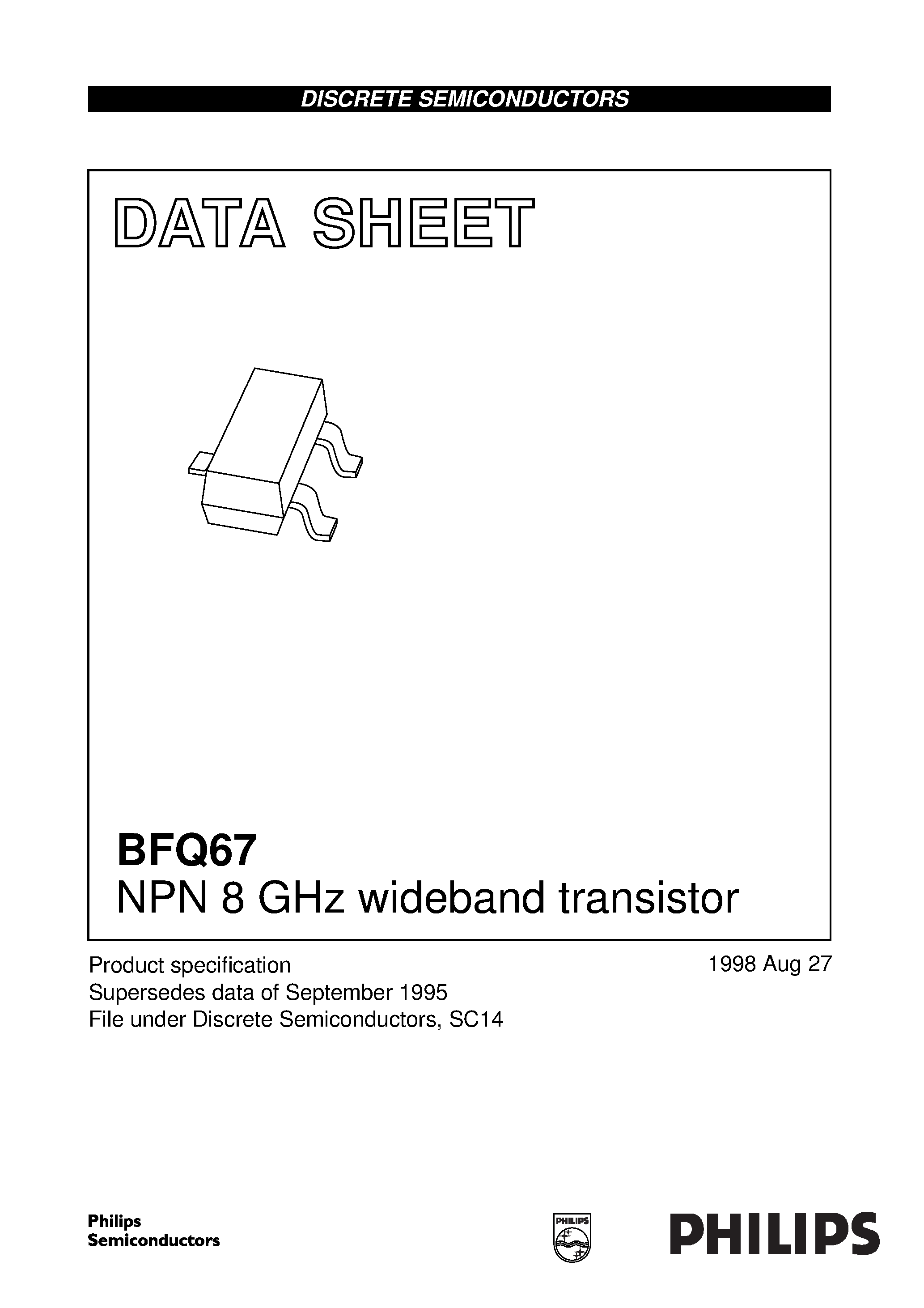 Даташит на микросхему BFQ67 страница 1 Даташит BFQ67 - NPN 8 GHz wideband transistor страница 1