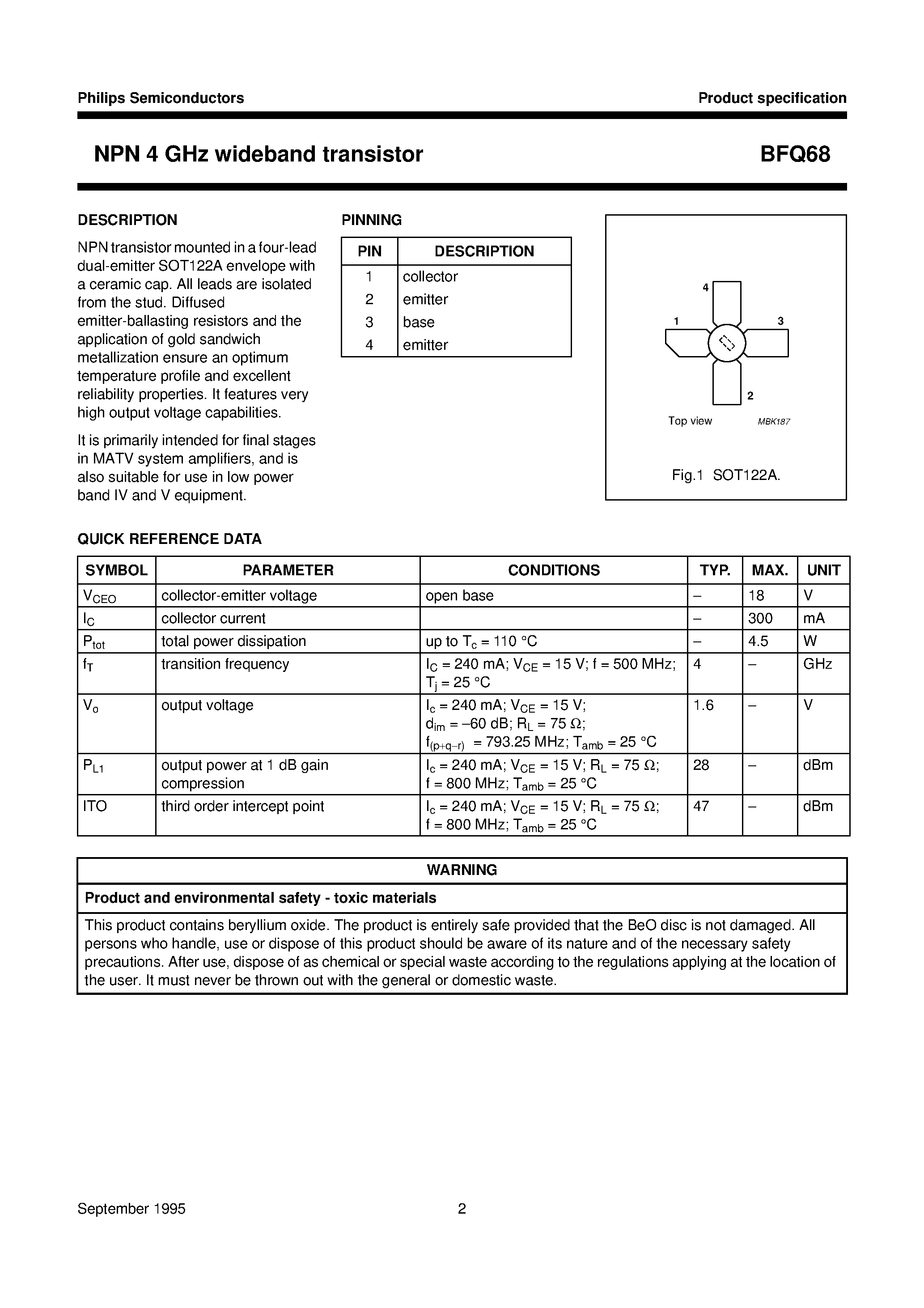 Datasheet BFQ68 page 2 Datasheet BFQ68 - NPN 4 GHz wideband transistor page 2