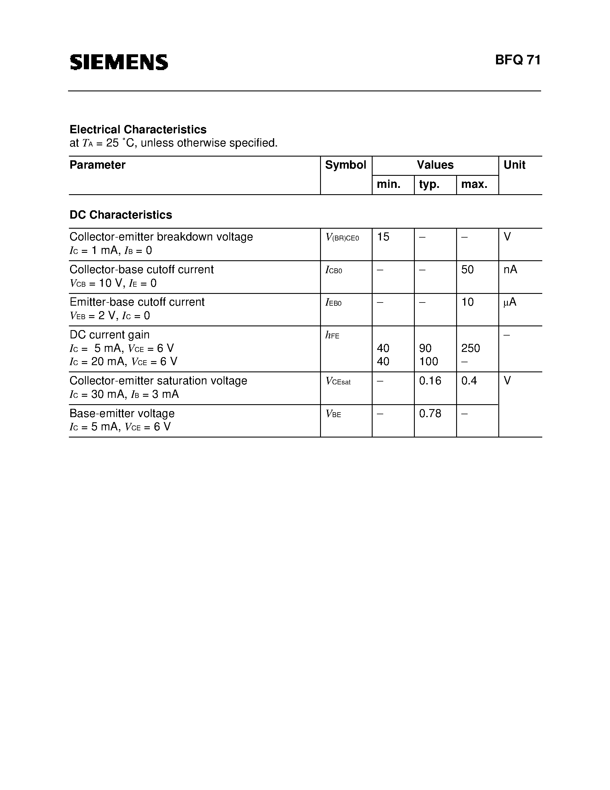 Даташит на микросхему BFQ71 страница 2 Даташит BFQ71 - NPN Silicon RF Transistor (For broadband amplifiers up to 2 GHz and fast non-saturated switches at collector currents from 1 mA to 20 mA.) страница 2