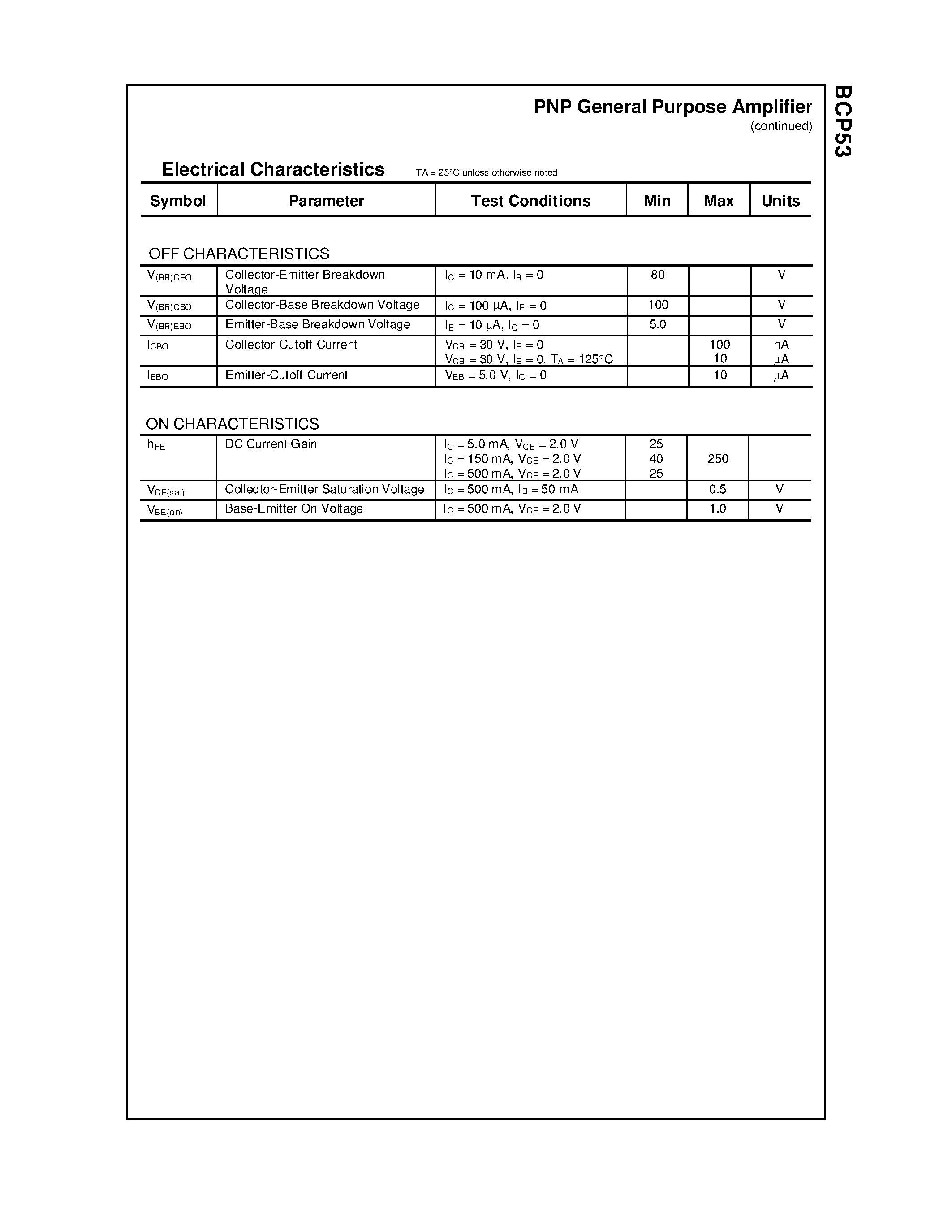 Datasheet BCP53 - PNP General Purpose Amplifier page 2