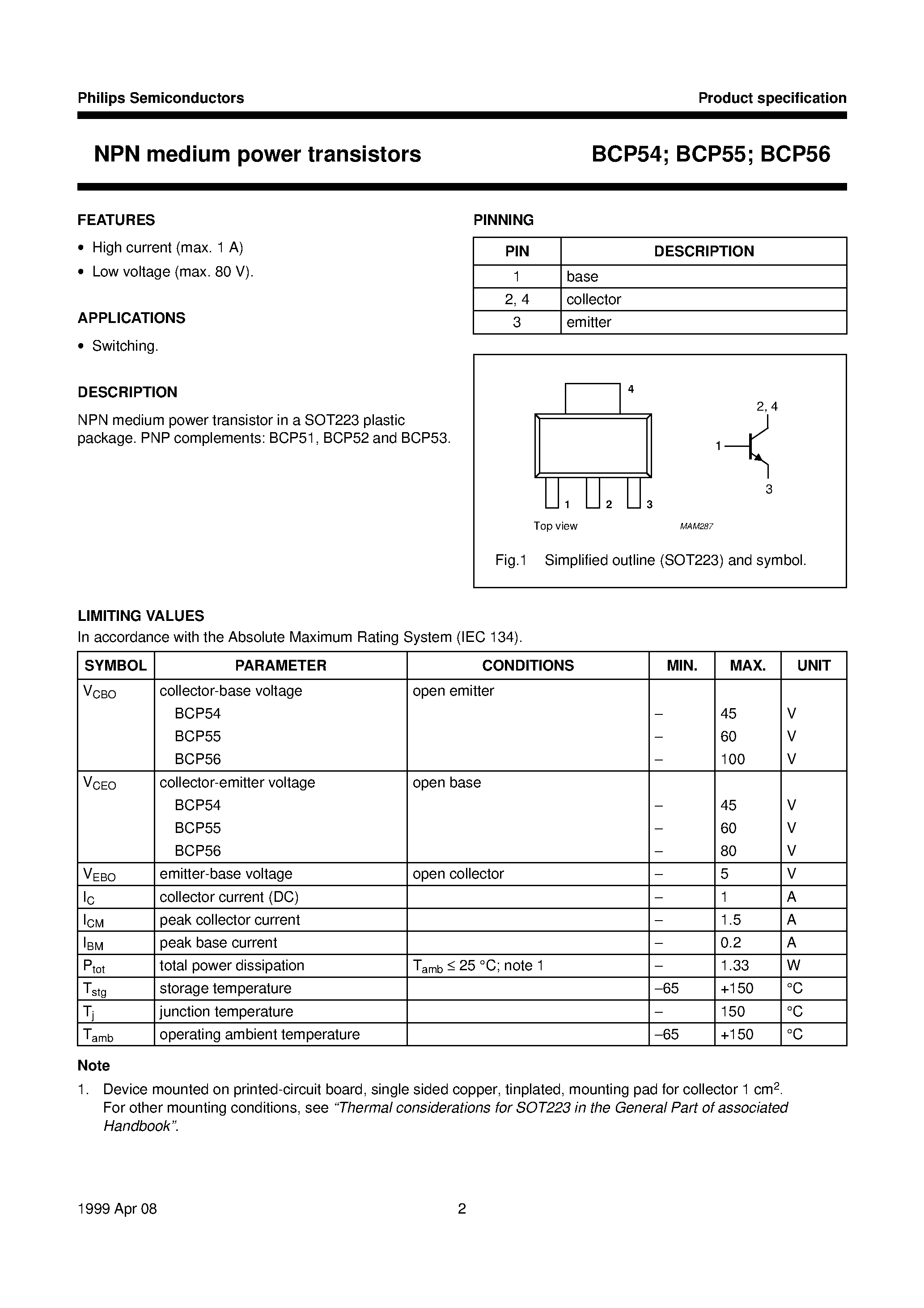 Даташит BCP56-10 - NPN medium power transistors страница 2