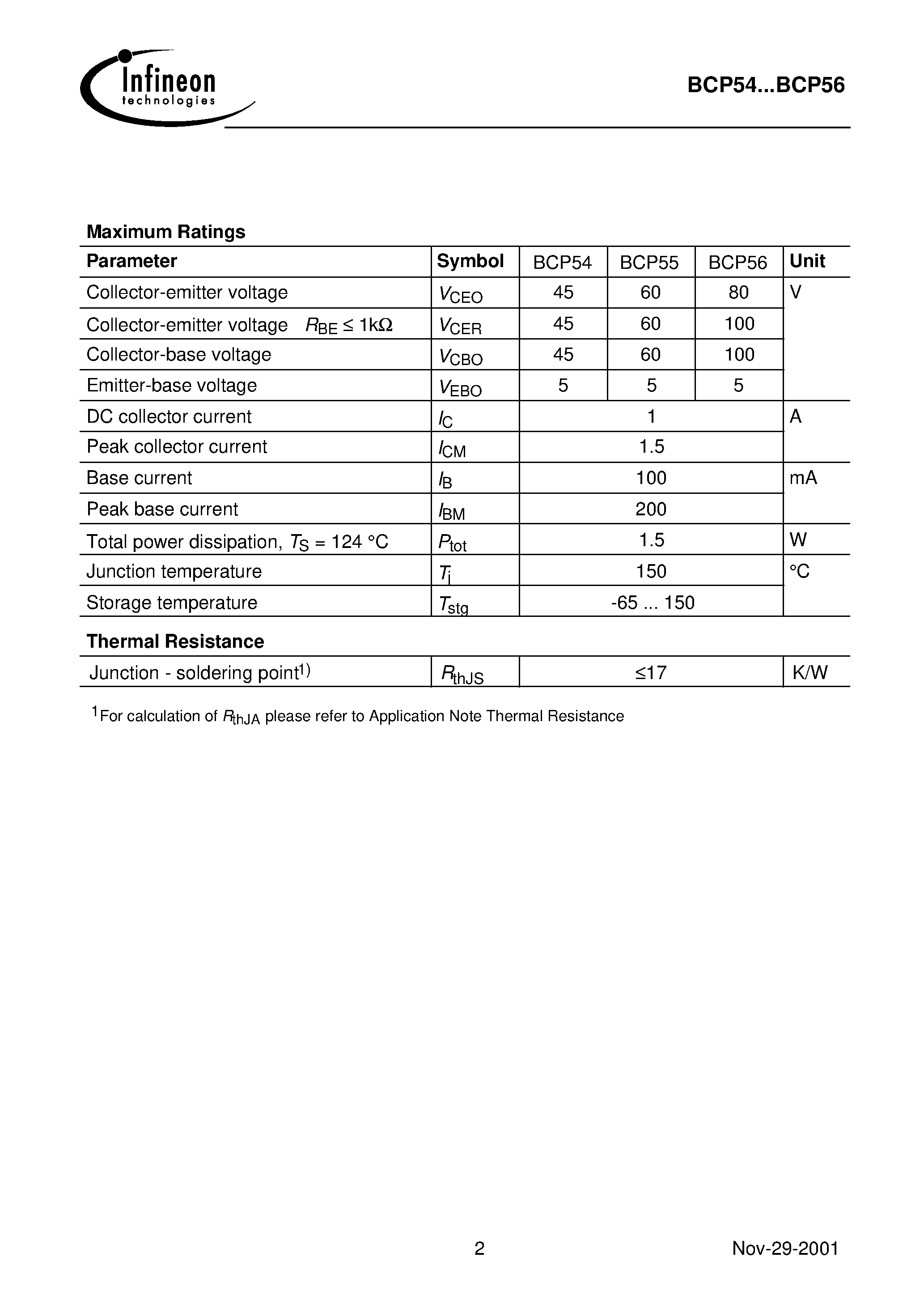 Datasheet BCP56-10 page 2 Datasheet BCP56-10 - NPN Silicon AF Transistors page 2