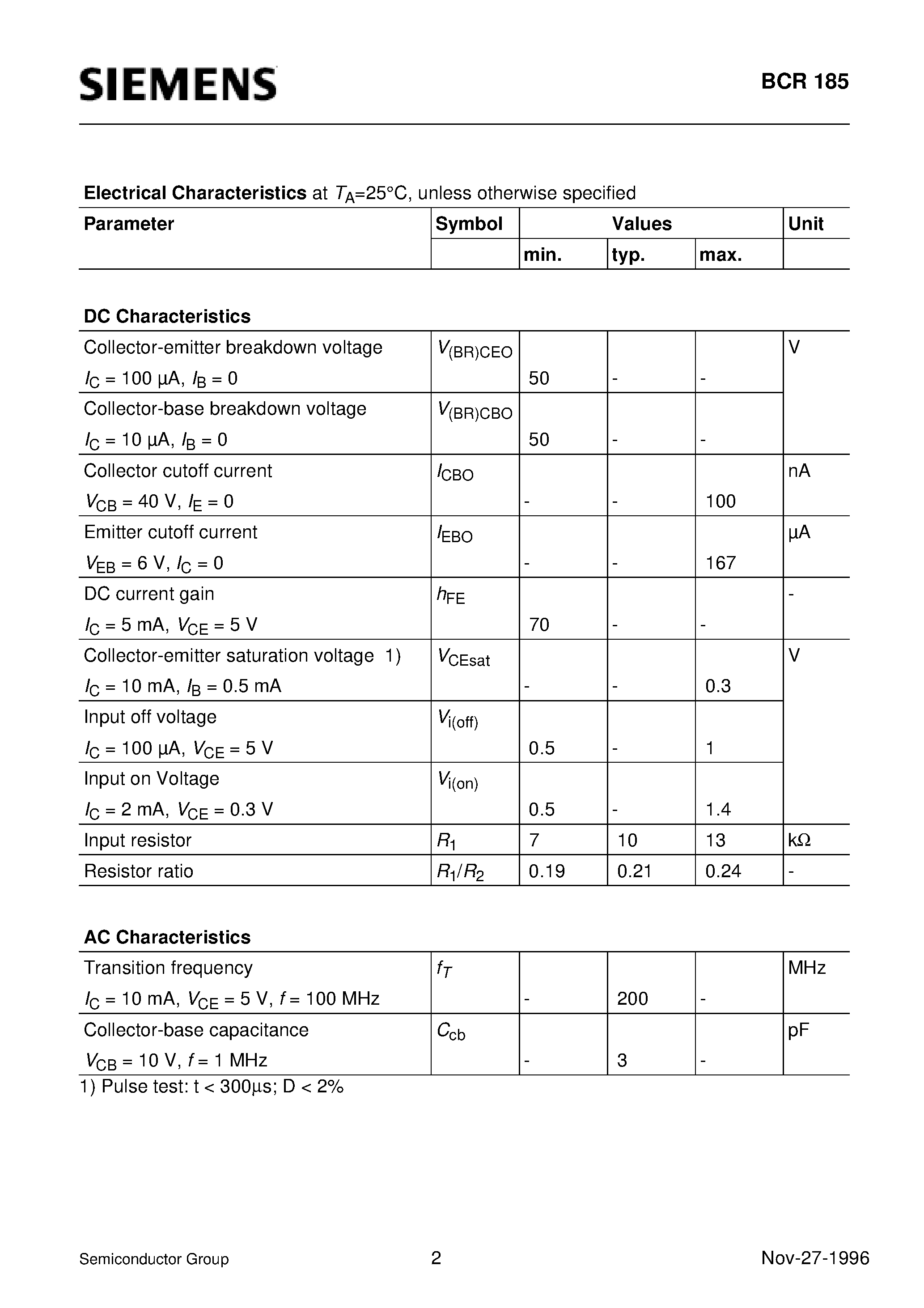 Даташит BCR185 - PNP Silicon Digital Transistor (Switching circuit/ inverter/ interface circuit/ driver circuit) страница 2