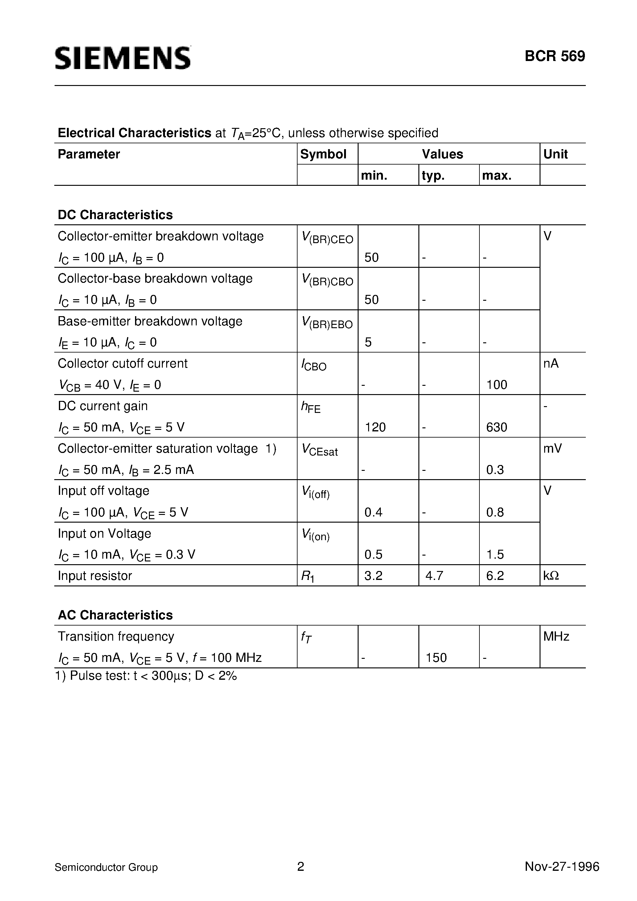 Даташит на микросхему BCR569 страница 2 Даташит BCR569 - PNP Silicon Digital Transistor (Switching circuit/ inverter/ interface circuit/ driver circuit) страница 2