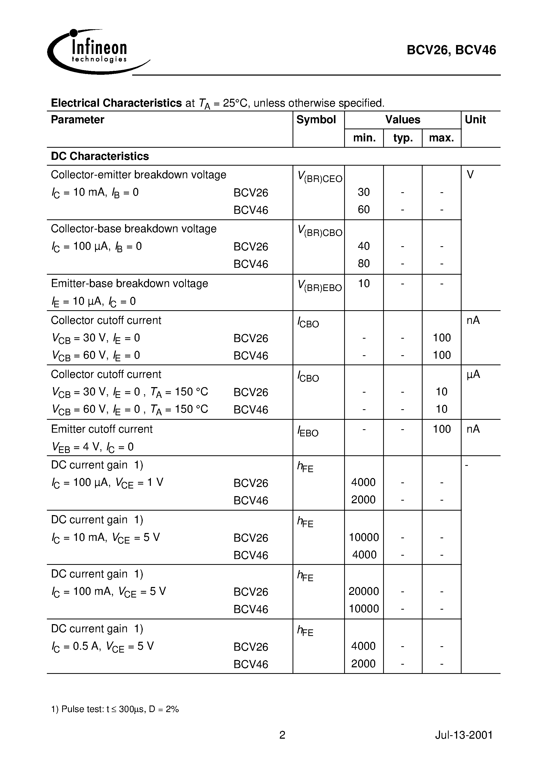 Даташит BCV26 - PNP Silicon Darlington Transistors страница 2