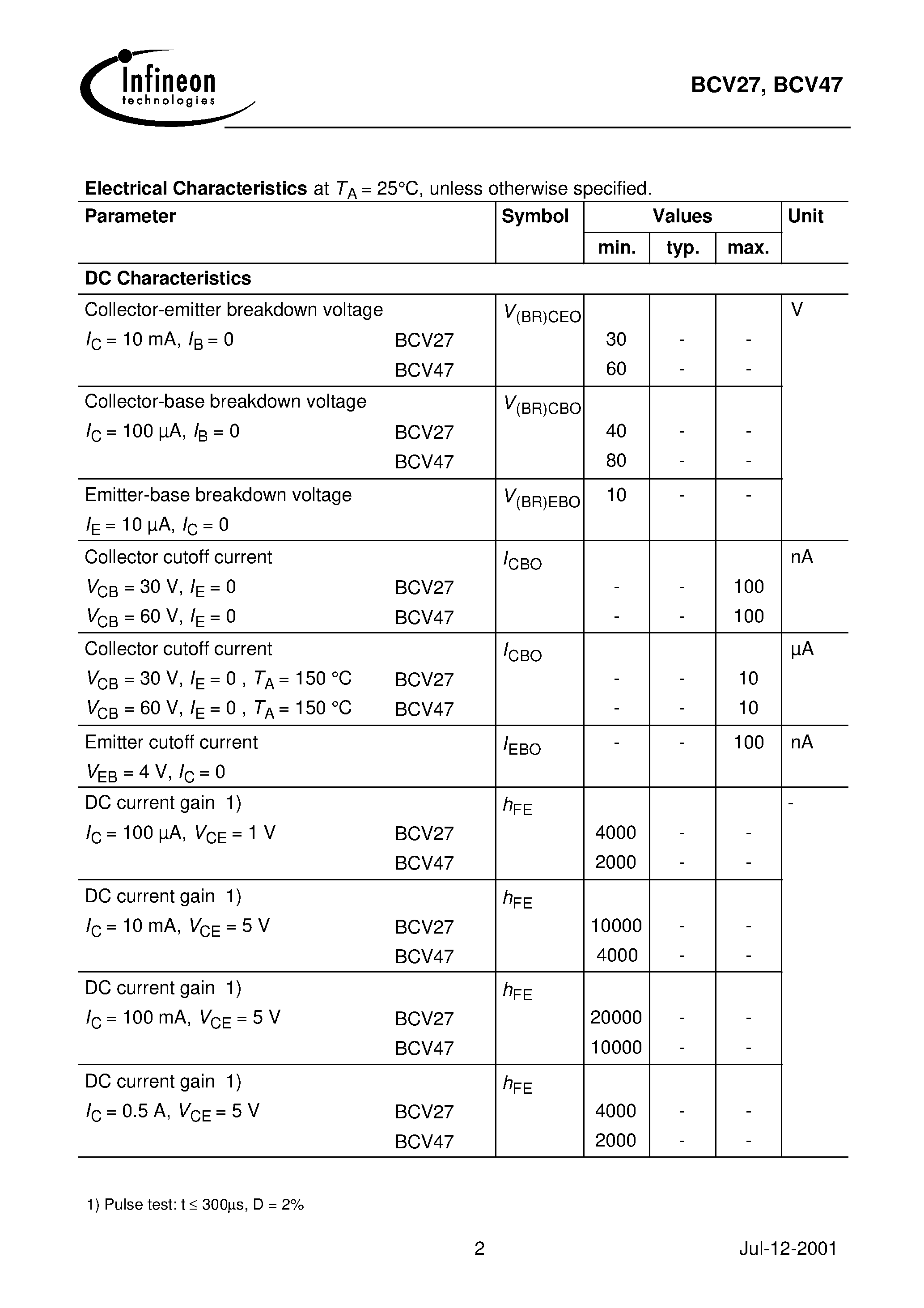 Даташит BCV27 - NPN Silicon Darlington Transistors страница 2