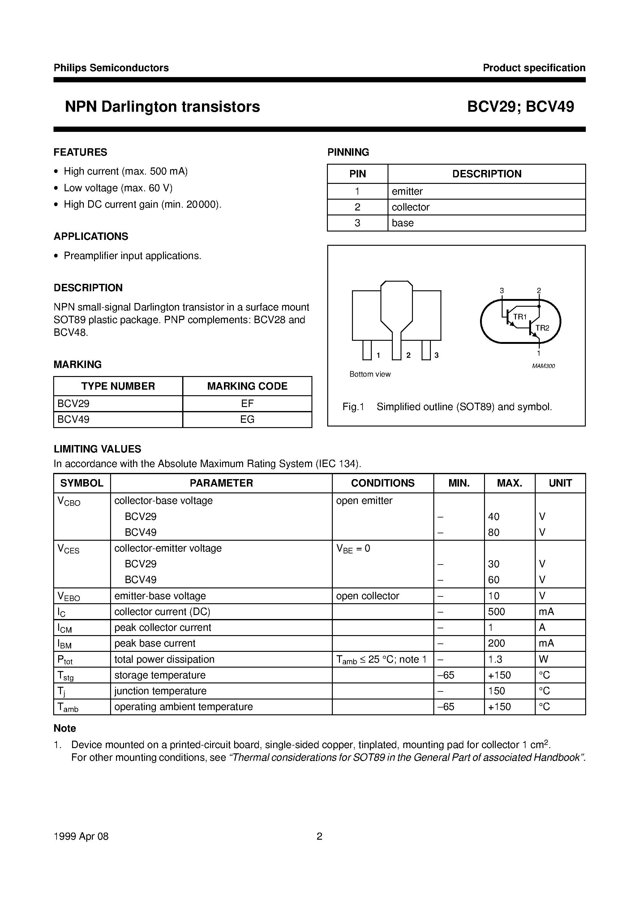 Даташит BCV29 - NPN Darlington transistors страница 2