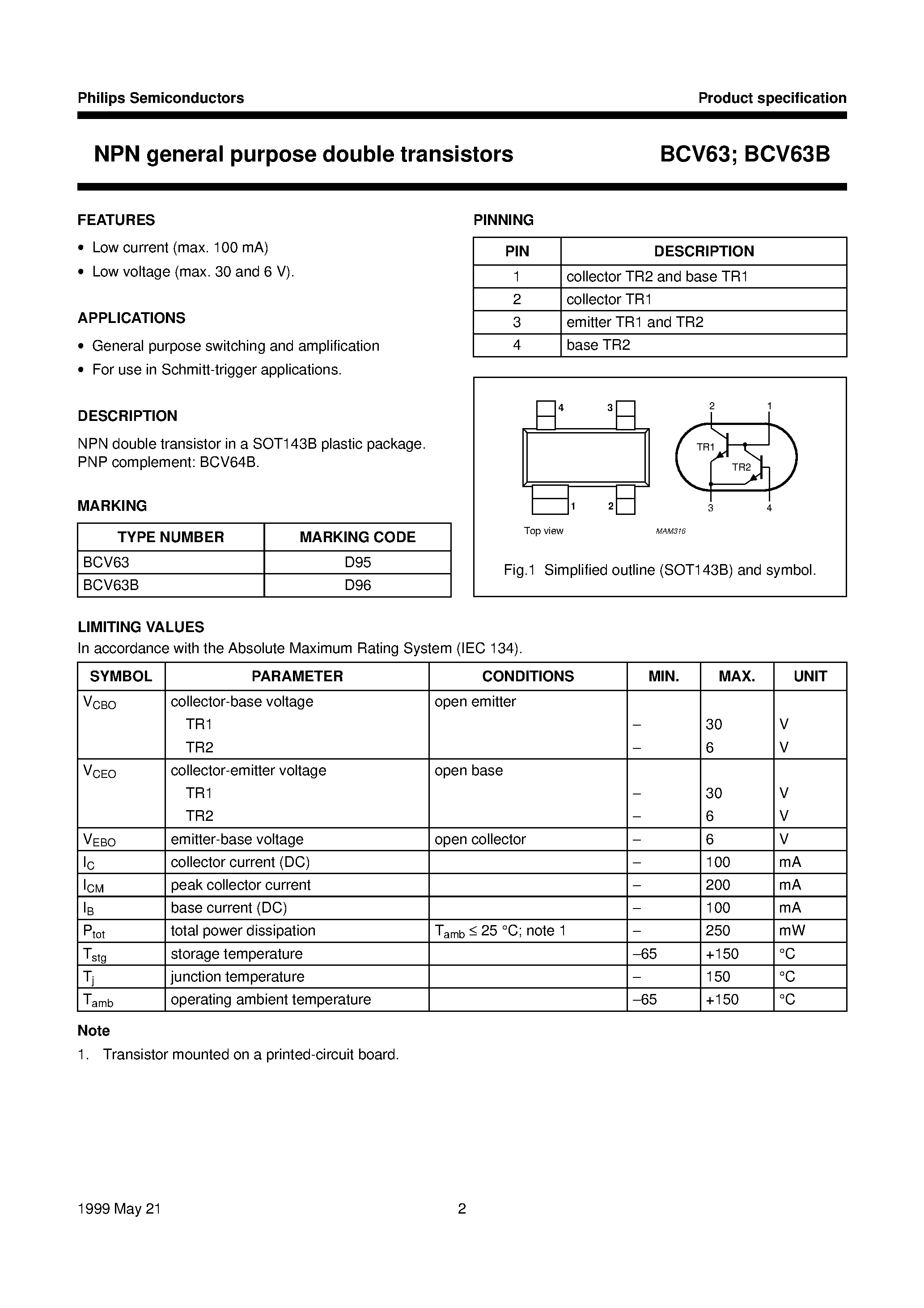 Даташит BCV63B - NPN general purpose double transistors страница 2