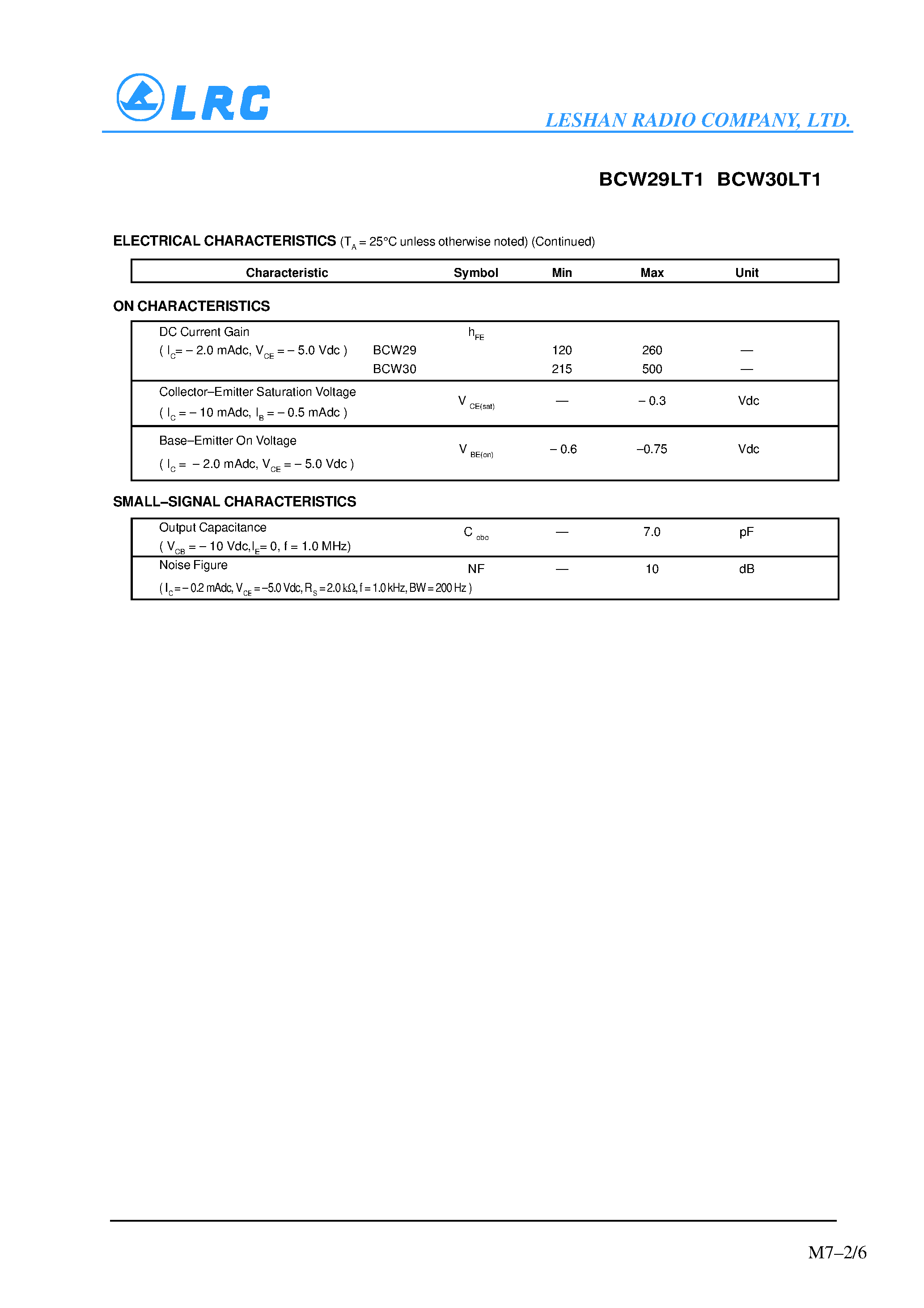 Даташит на микросхему BCW29LT1 страница 2 Даташит BCW29LT1 - General Purpose Transistors(PNP Silicon) страница 2