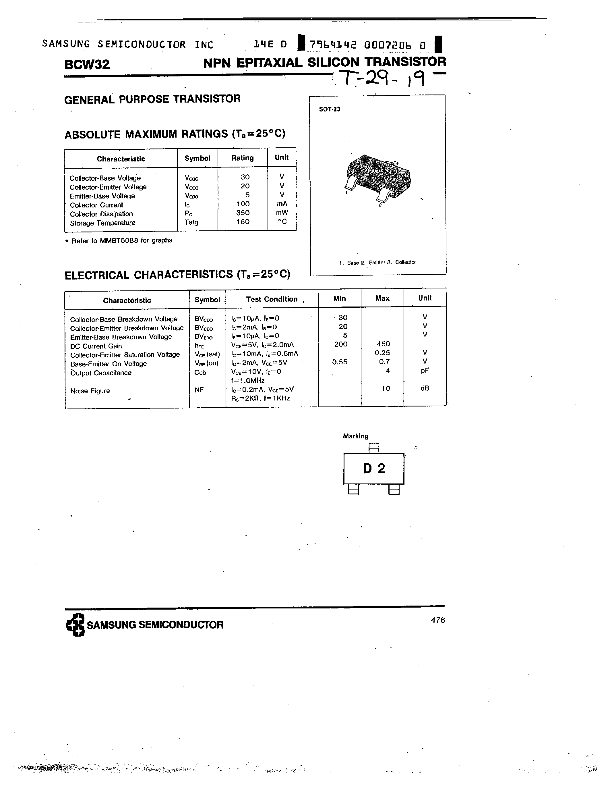 Datasheet BCW32 - NPN EPITAXIAL SILICON TRANSISTOR page 1
